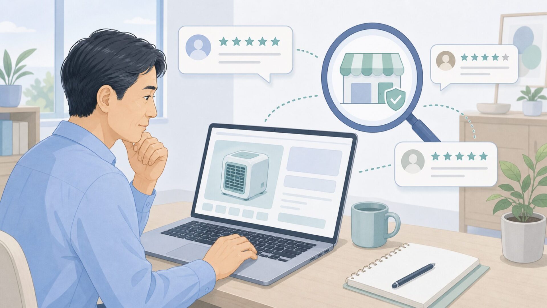 口コミと販売元を確認する場面