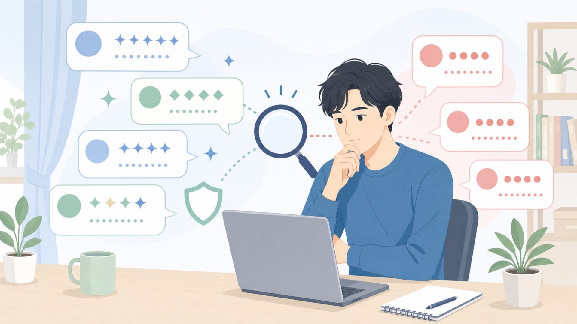 口コミの信頼性を慎重に確認する人物