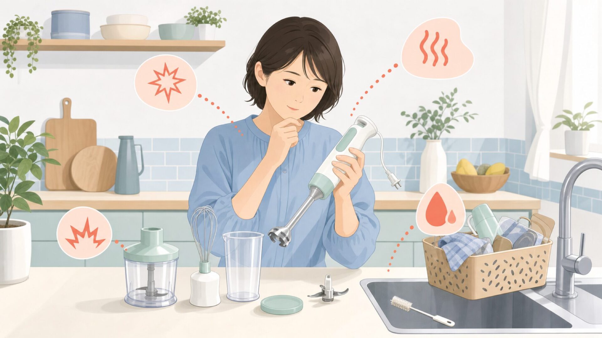 部品やコードを確認する女性