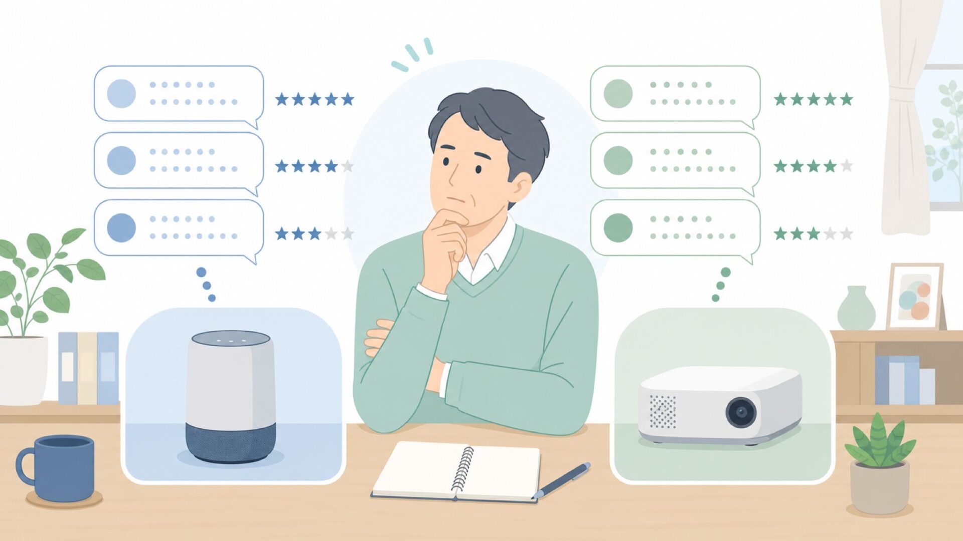 口コミと代替商品を比較する人物