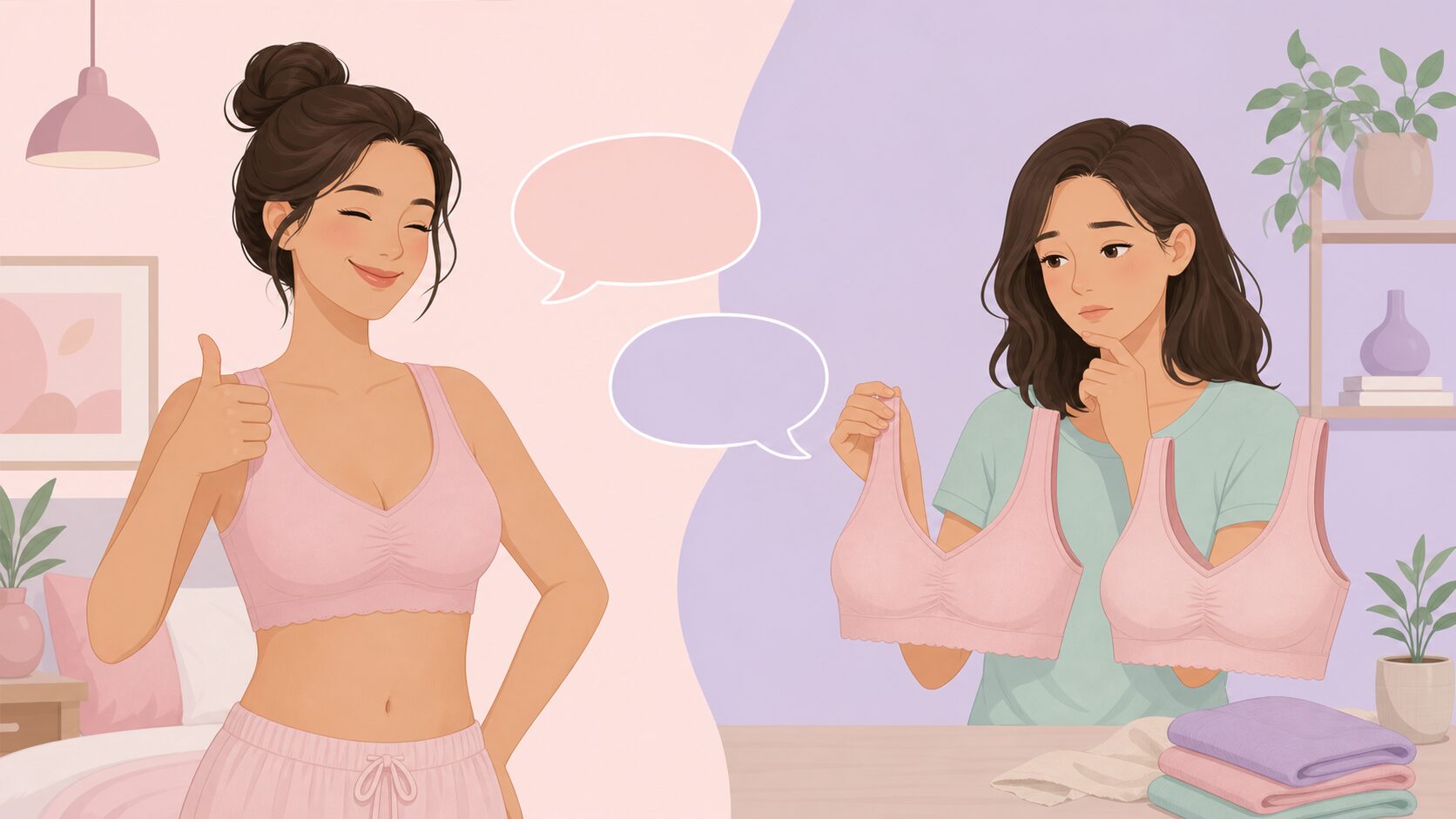 良い口コミと気になる口コミを持つ2人の女性が並んだ口コミ比較イラスト