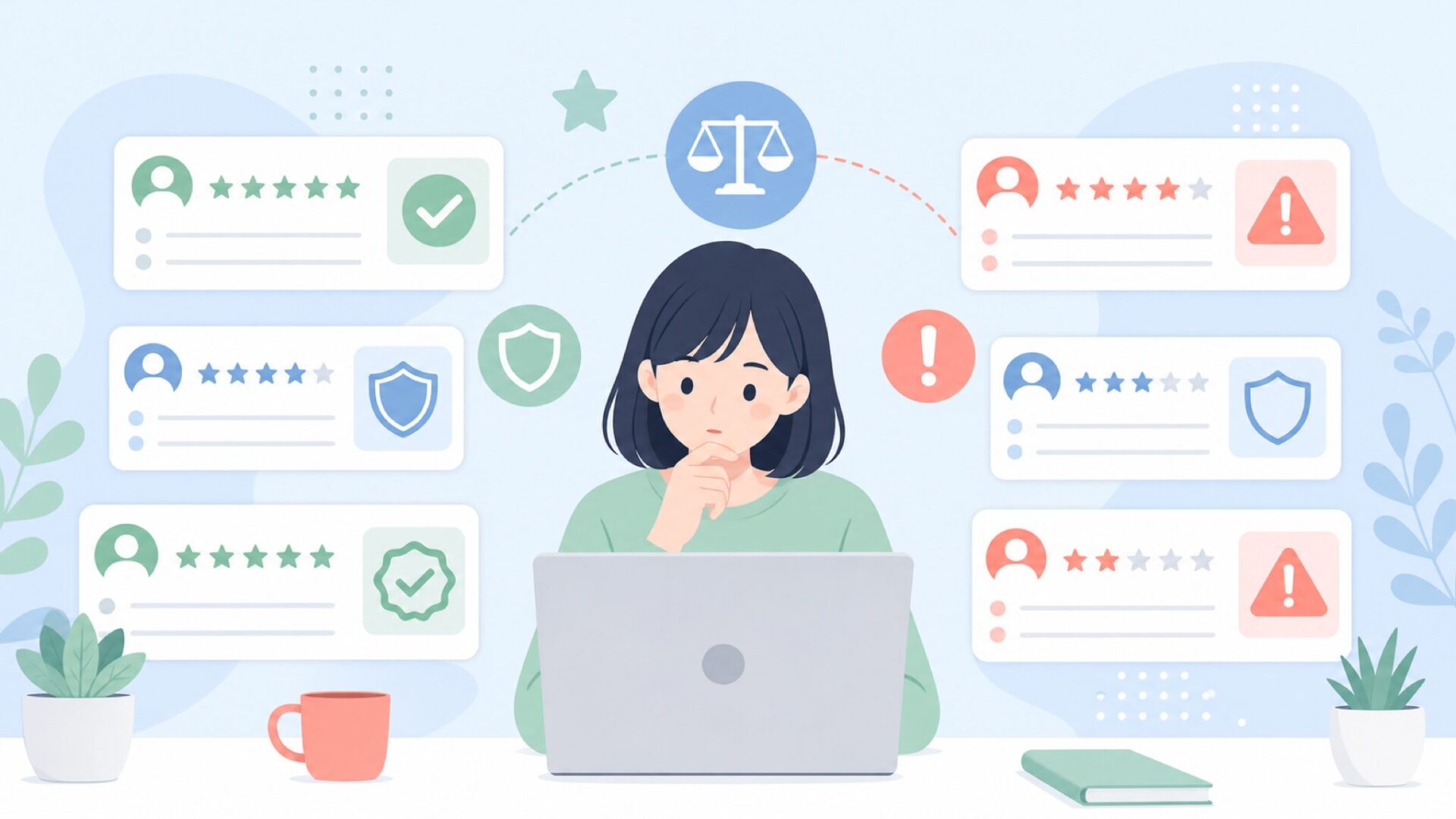 レビューを見ながら安全性を確認する利用者