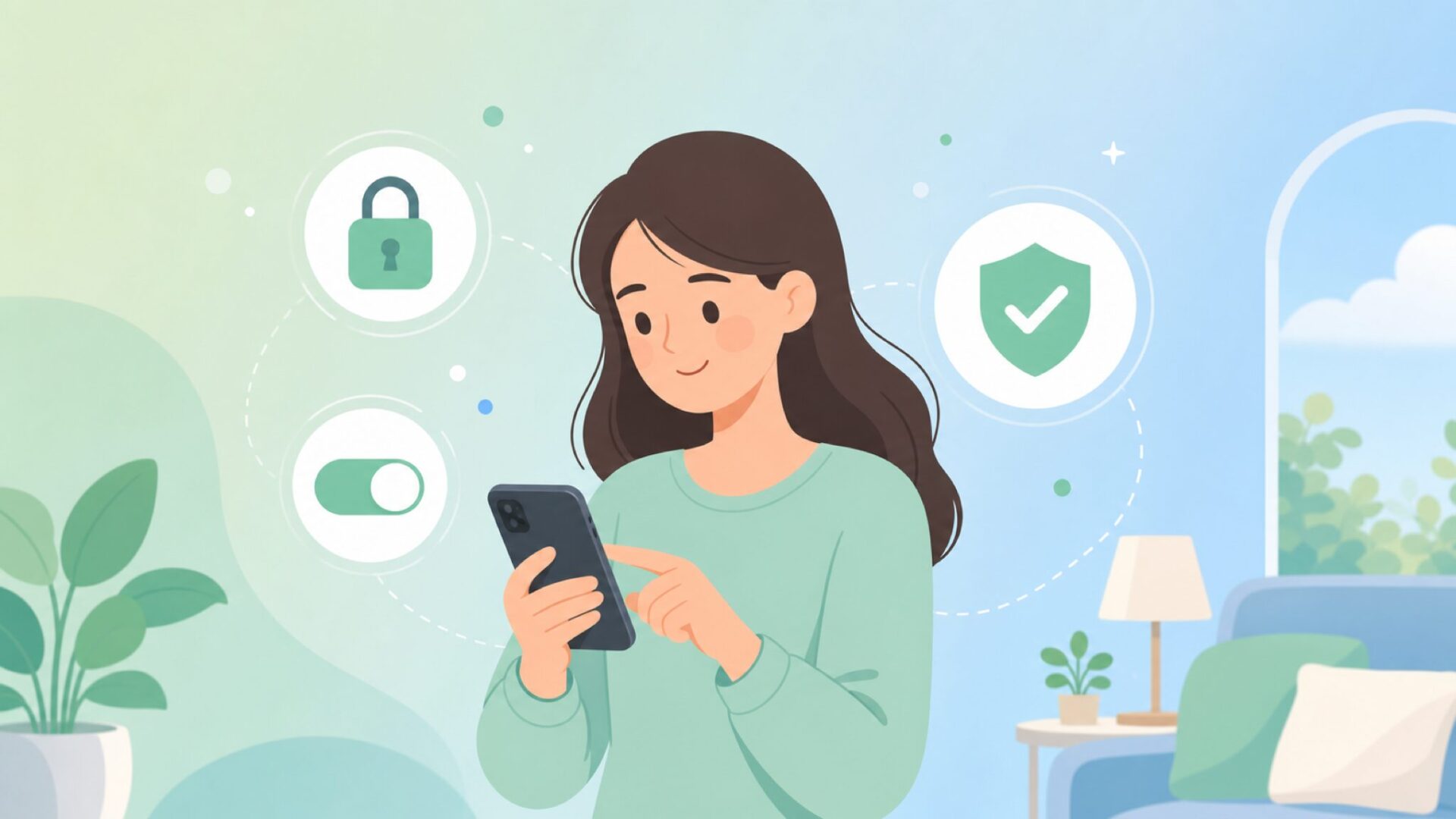 プライバシー設定を調整する女性のイラスト