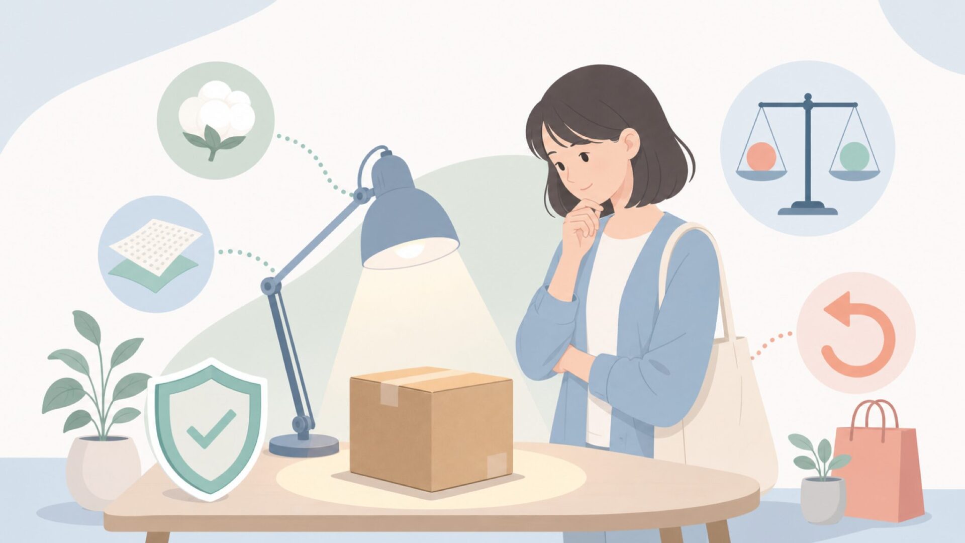 商品の安全性と品質を見極めるイラスト