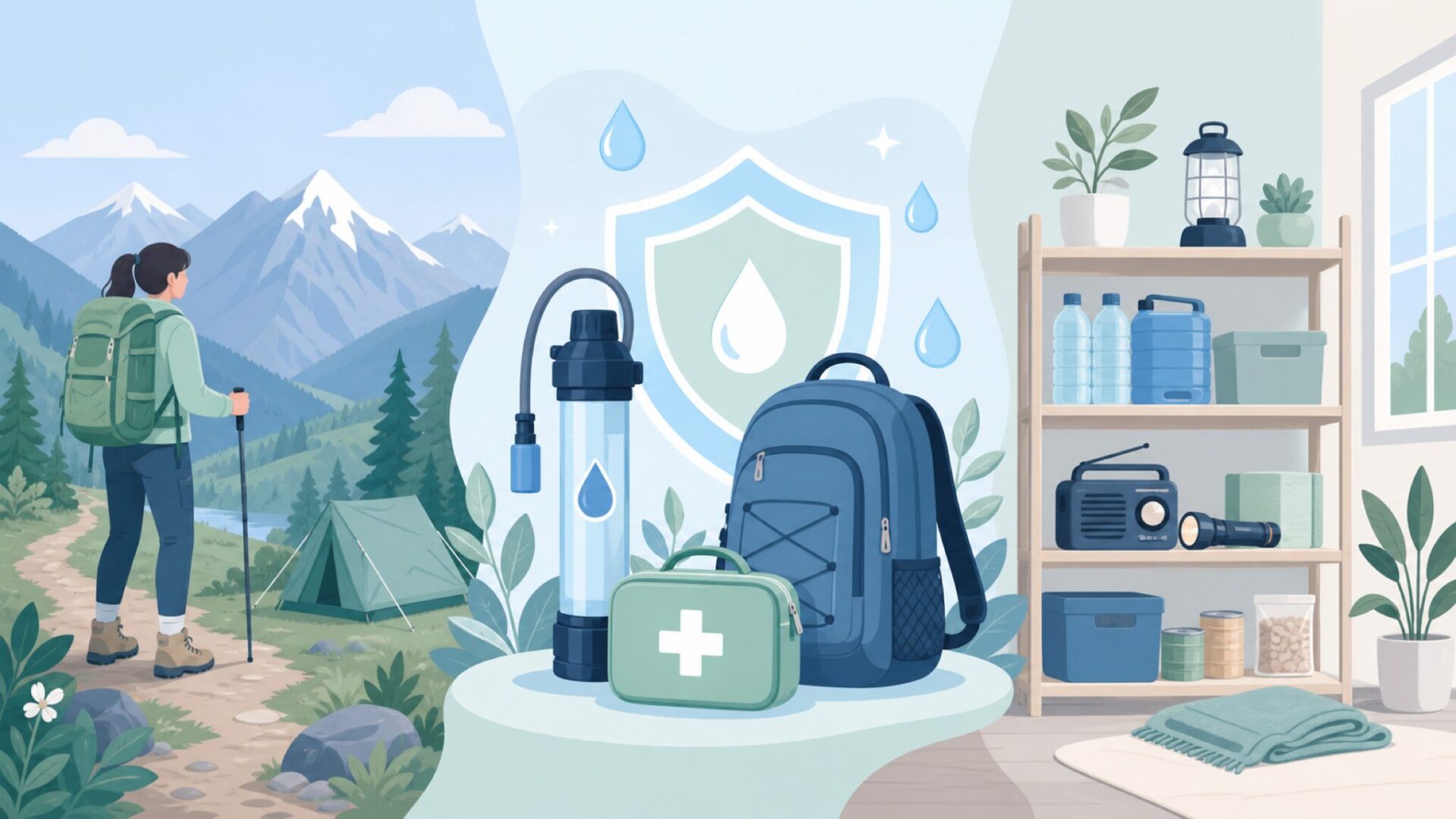 登山と防災で安全基準を確認するイラスト
