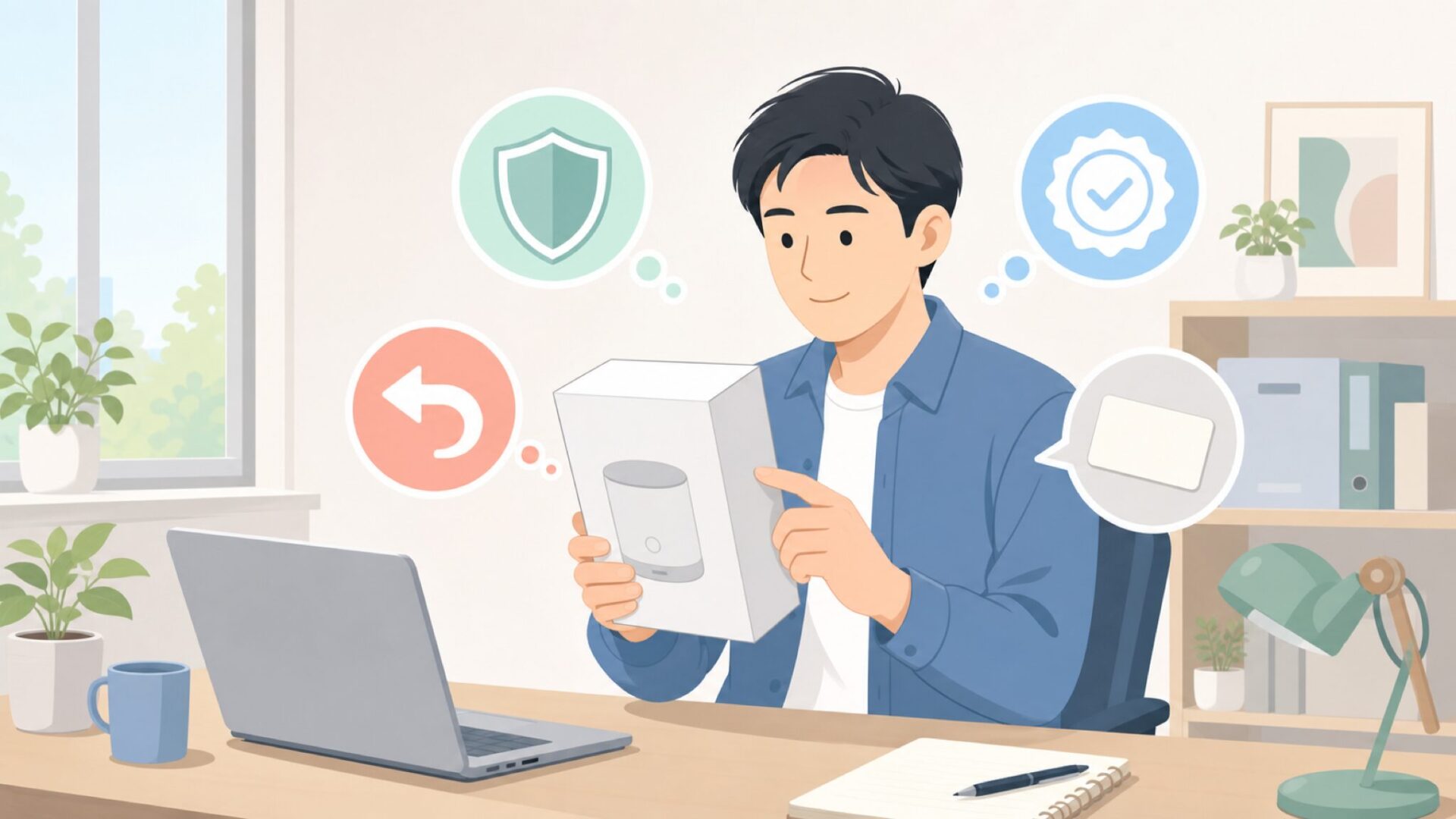 安全性と保証を確認する人物のイラスト