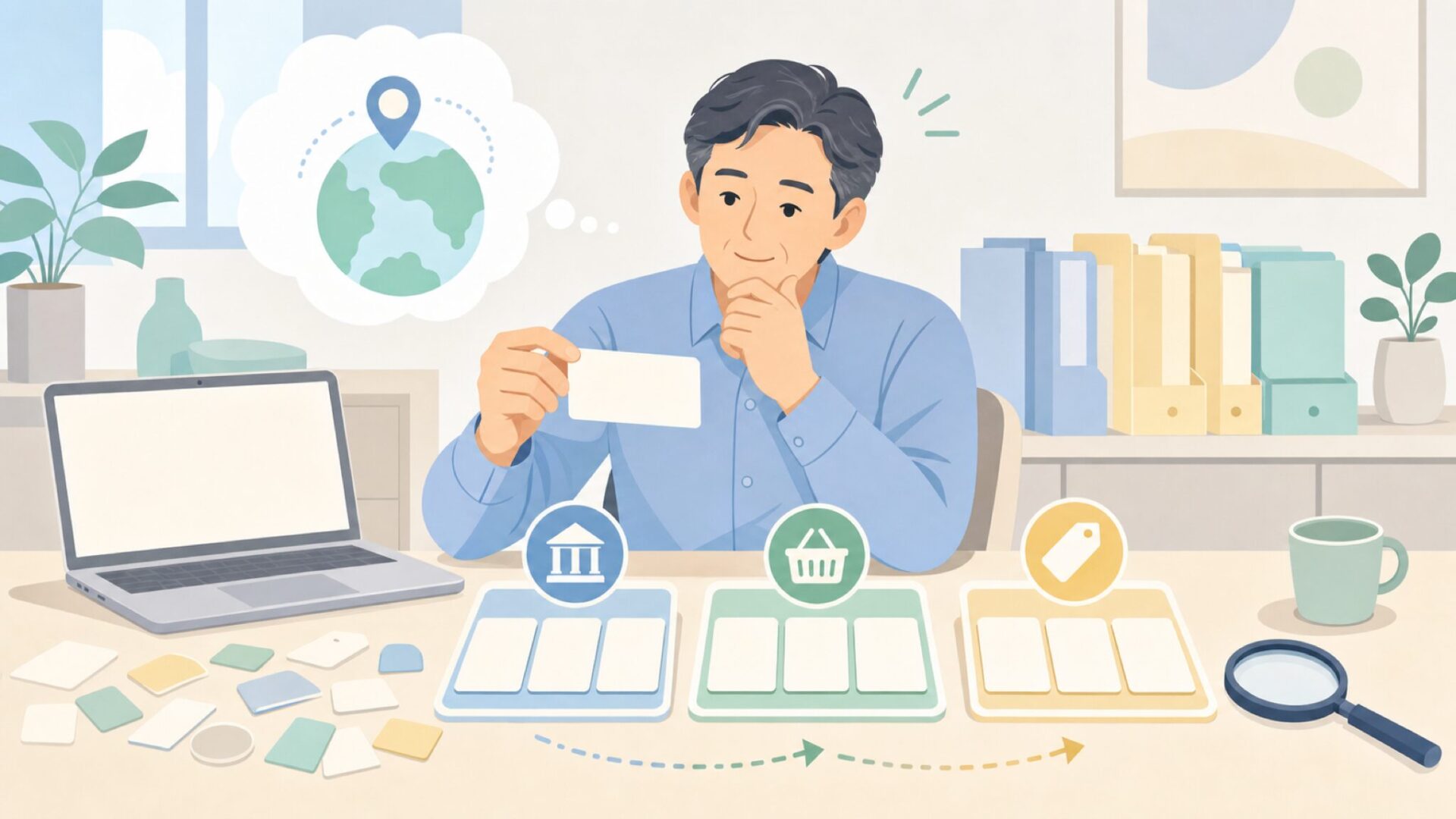 Aozoraの候補を整理する人物のイラスト
