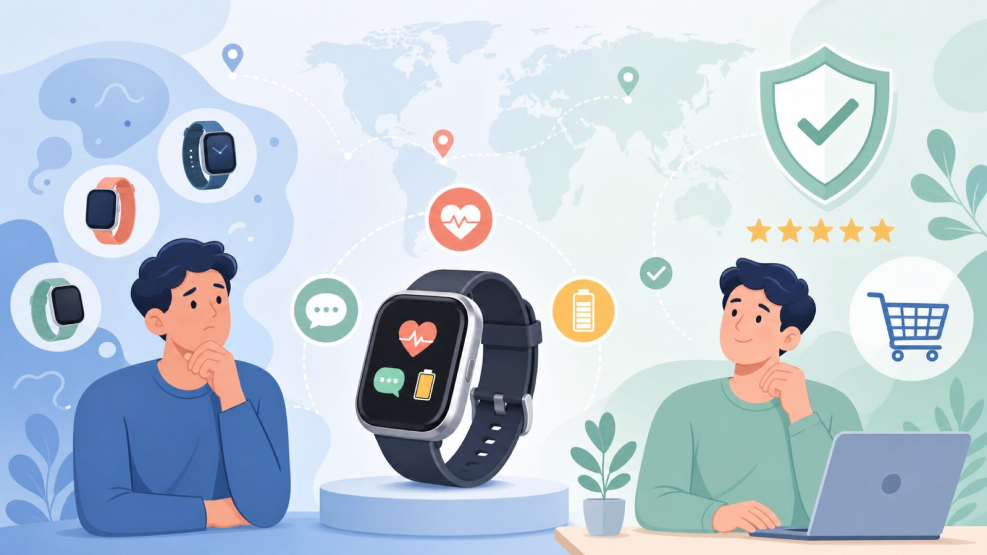 Fitbitはアメリカ発のブランド｜どこの国のメーカーか一言で解説を表すイラスト