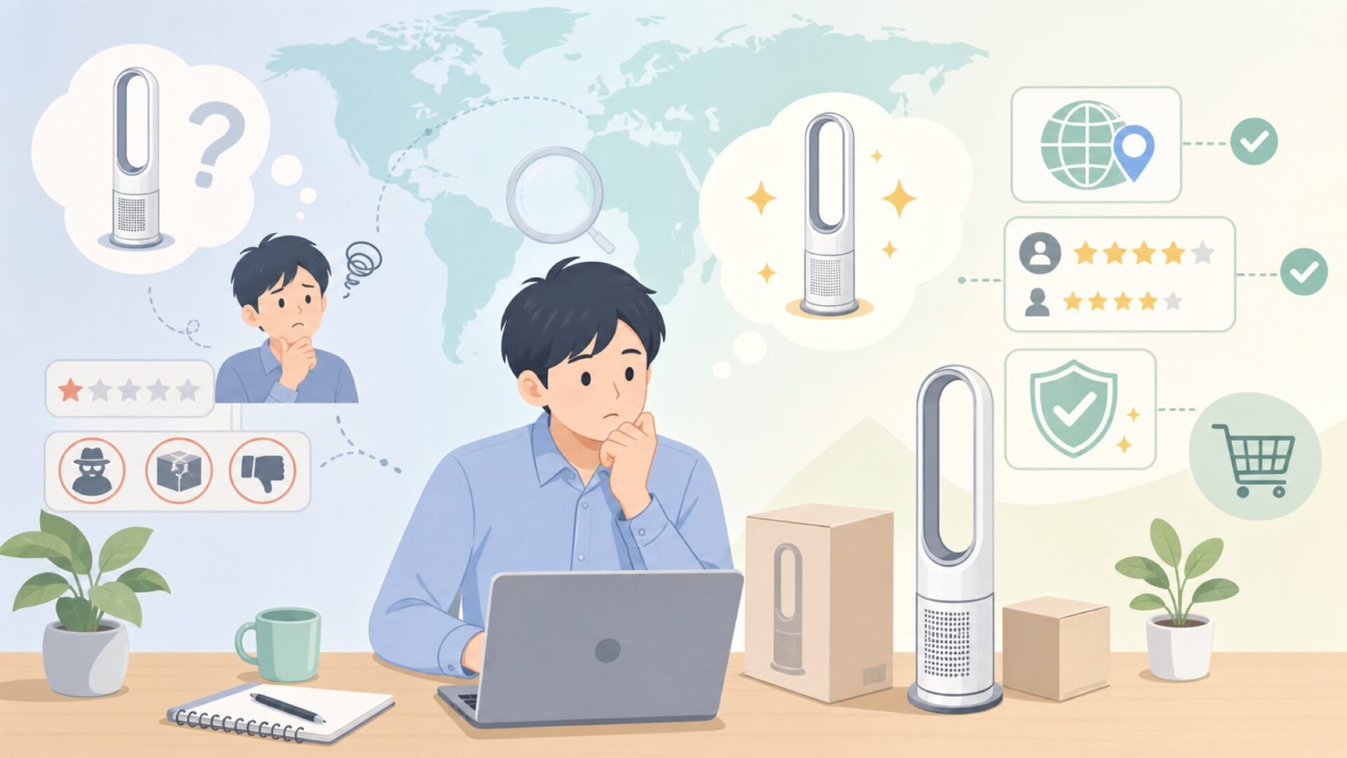 FUXNGZIタワーファン・冷暖兼用ファンの製品特徴とスペックを表すイラスト