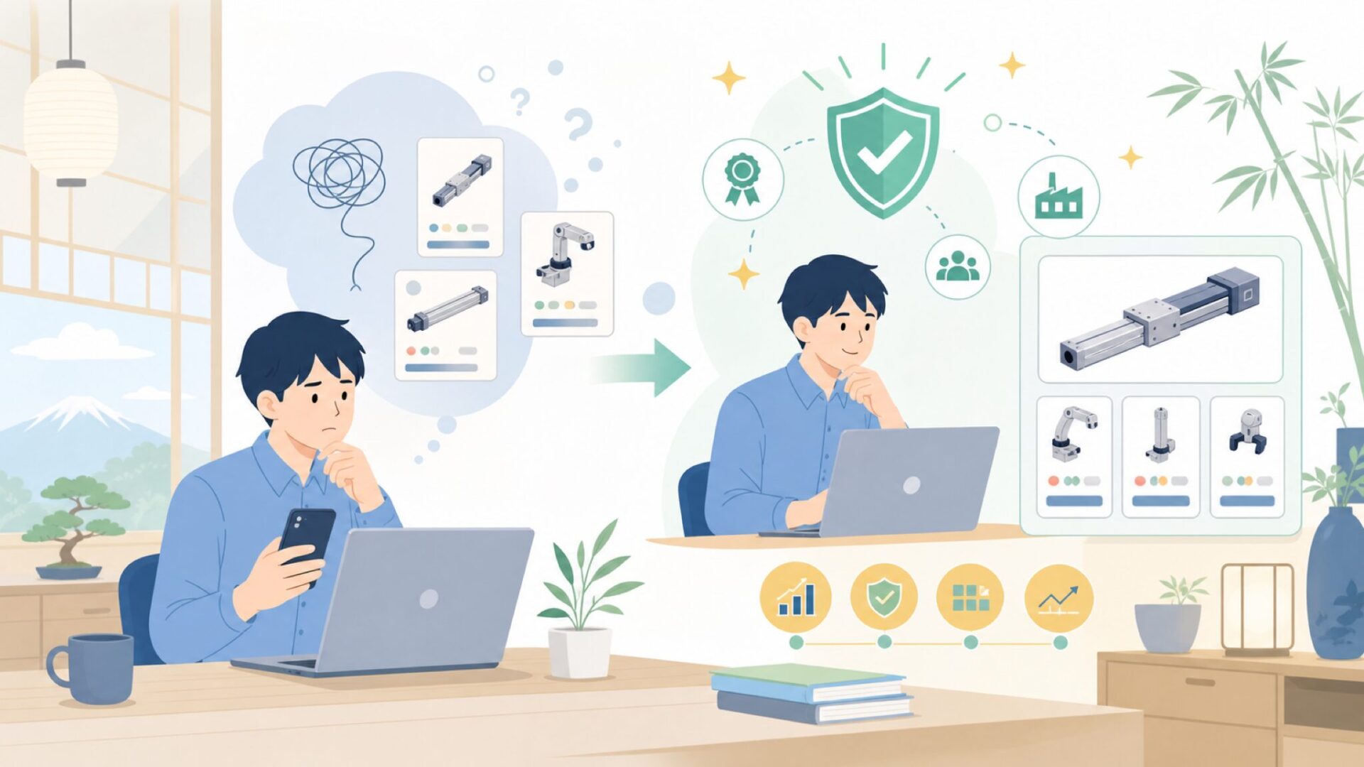 規模と信頼性——世界最大級の自動化「専業」メーカーを表すイラスト