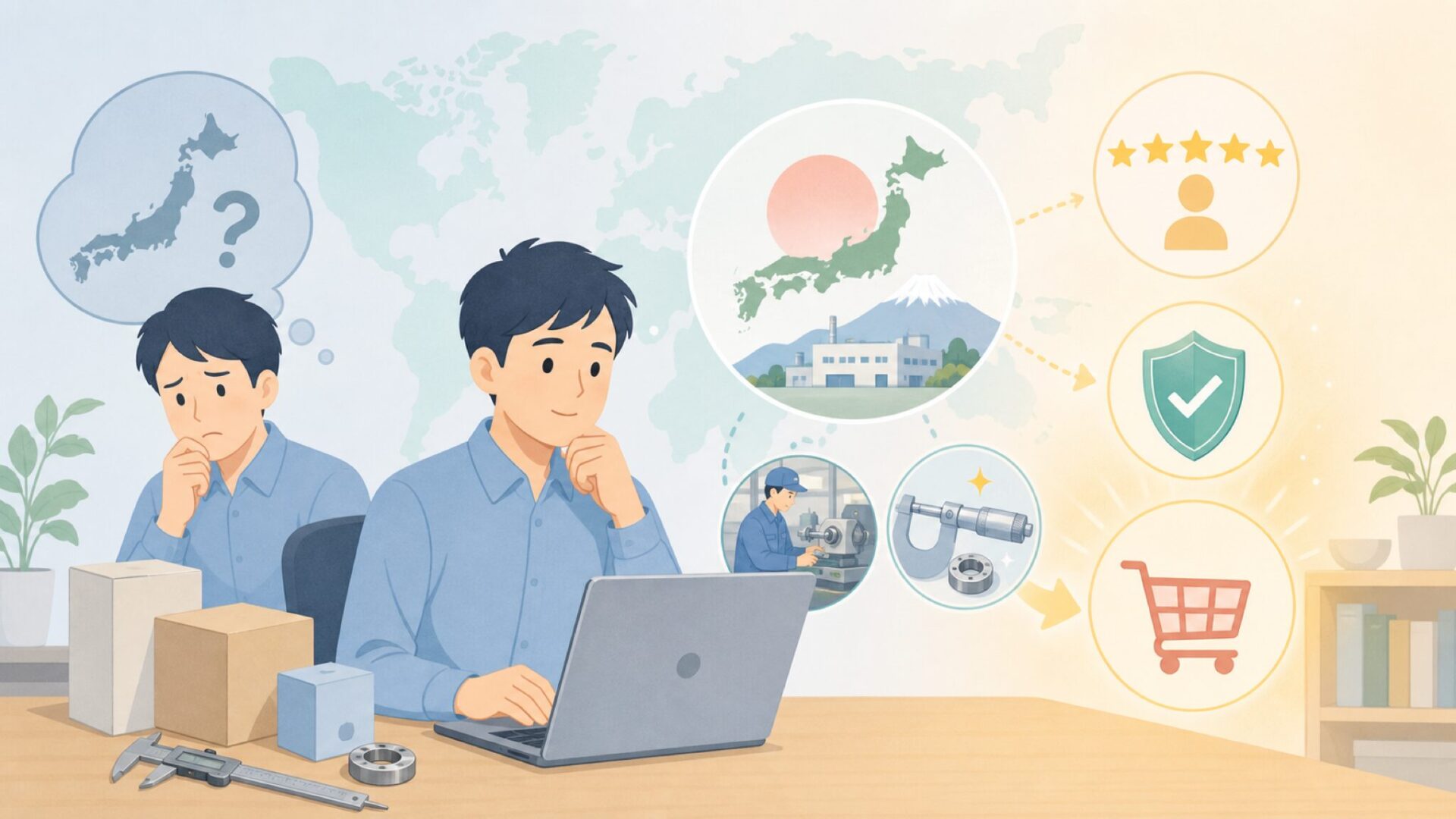企業規模と歴史が証明するミツトヨの信頼性を表すイラスト