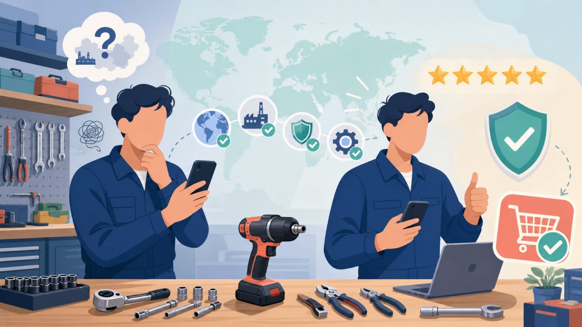 イスカルが世界で評価される技術力と工具の実力を表すイラスト