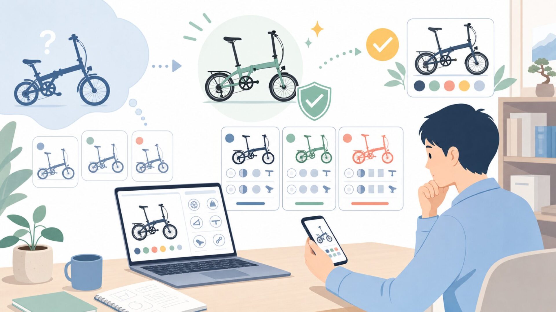 Harry Quinnの折りたたみ自転車スペックと人気モデルを表すイラスト
