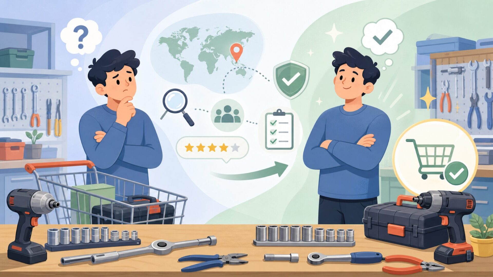 KSEIBIの口コミ・評判は？サクラを見抜くチェック法を表すイラスト