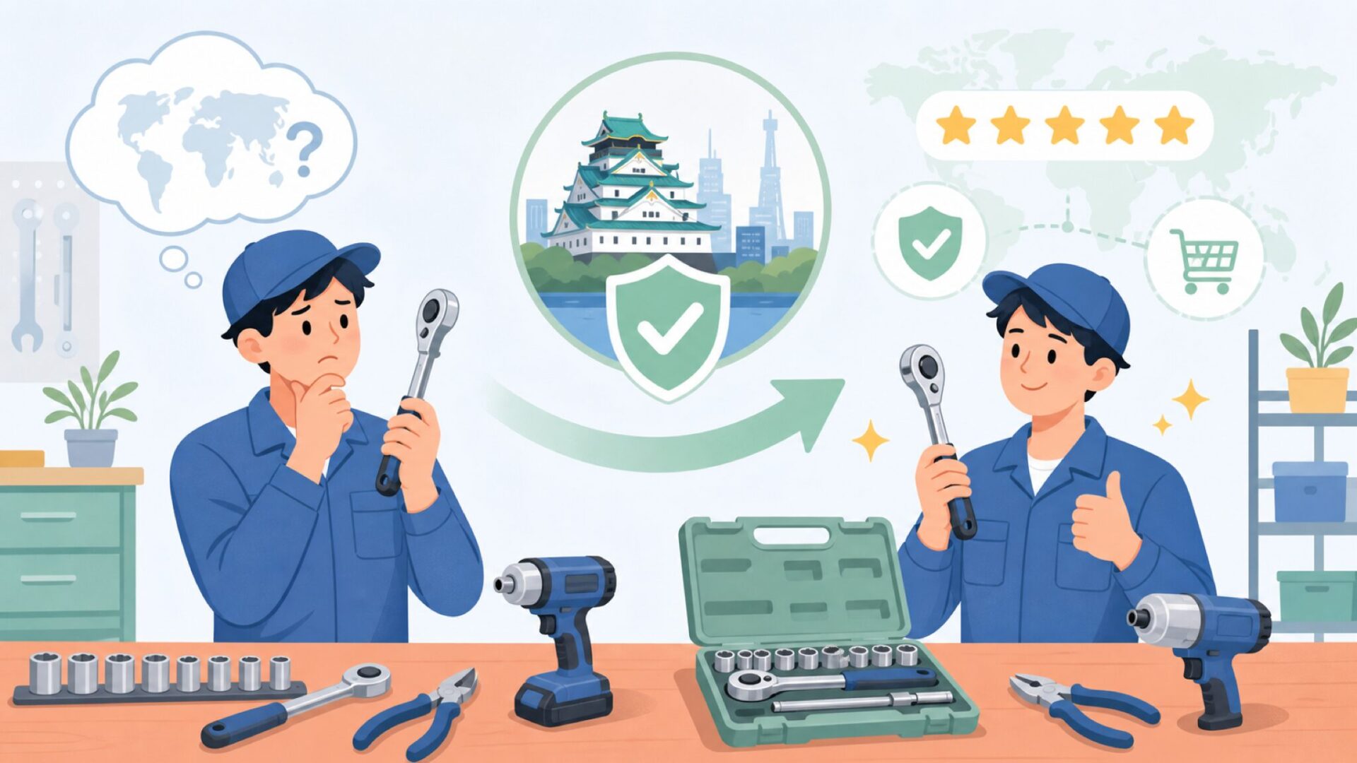 MERRY工具を失敗せず選ぶ・買うための実践ガイドを表すイラスト