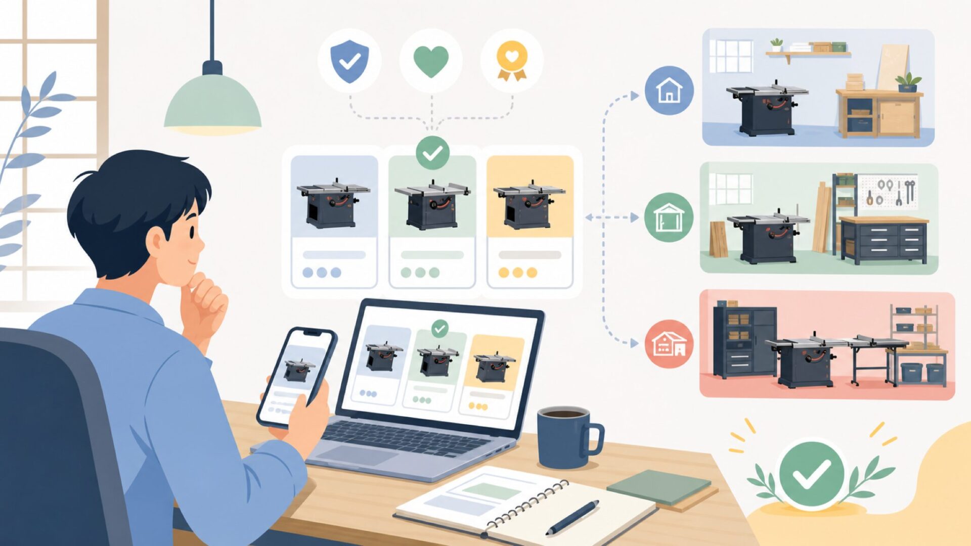 SawStopの製品ラインナップと選び方を表すイラスト