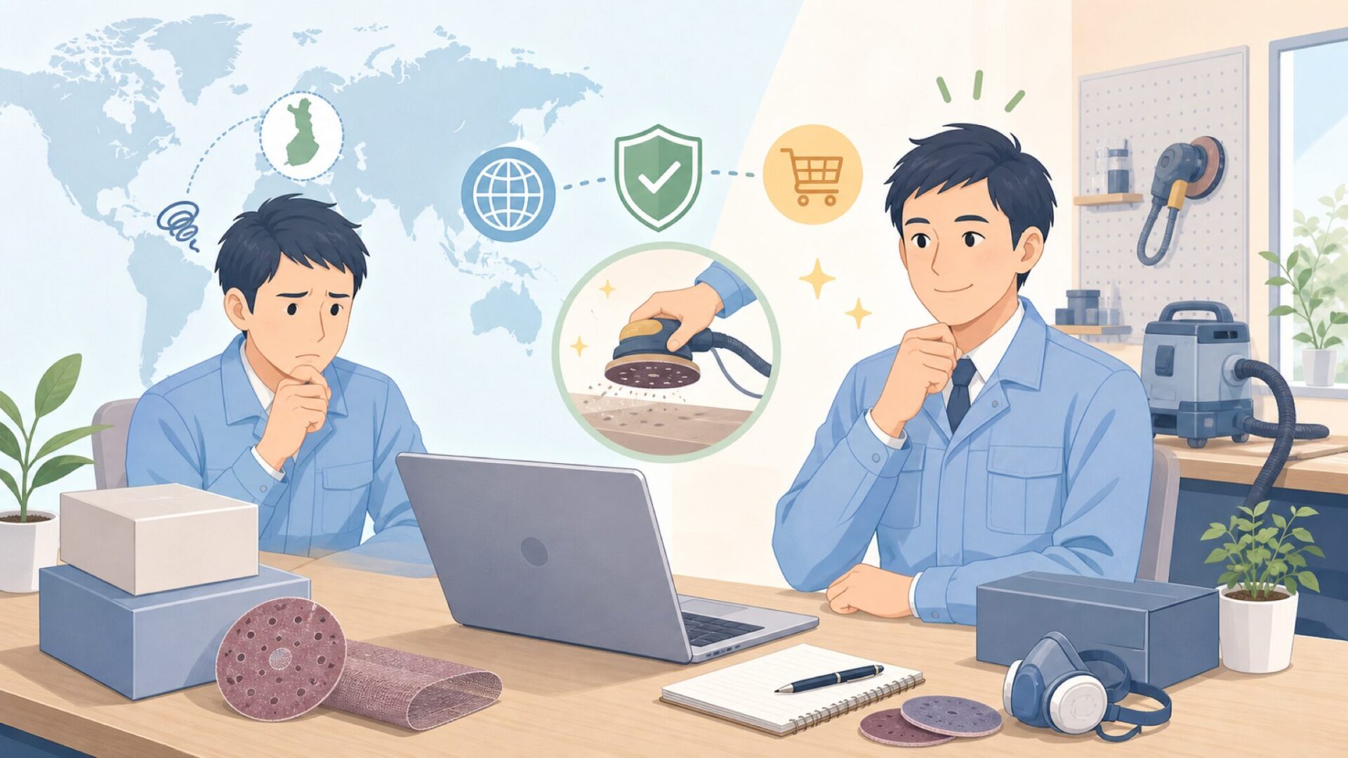 他社研磨材との比較とコスパの正しい考え方を表すイラスト