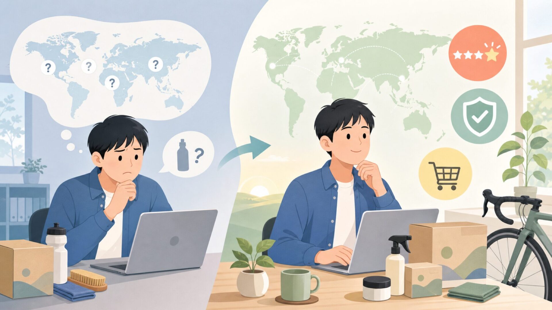 日本での購入方法と正規品の見分け方を表すイラスト