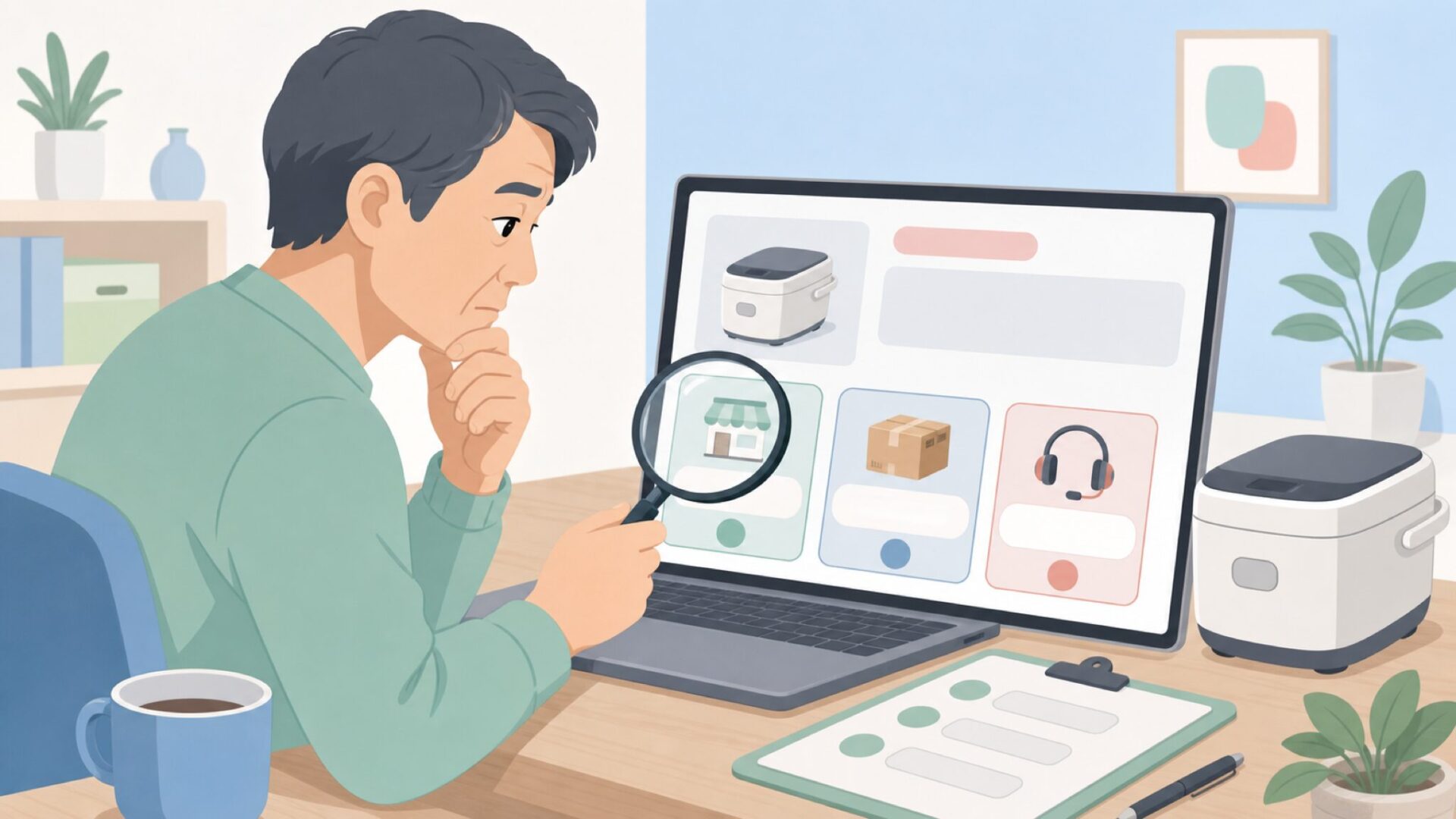 ECサイトで販売元と出品者を確認する様子