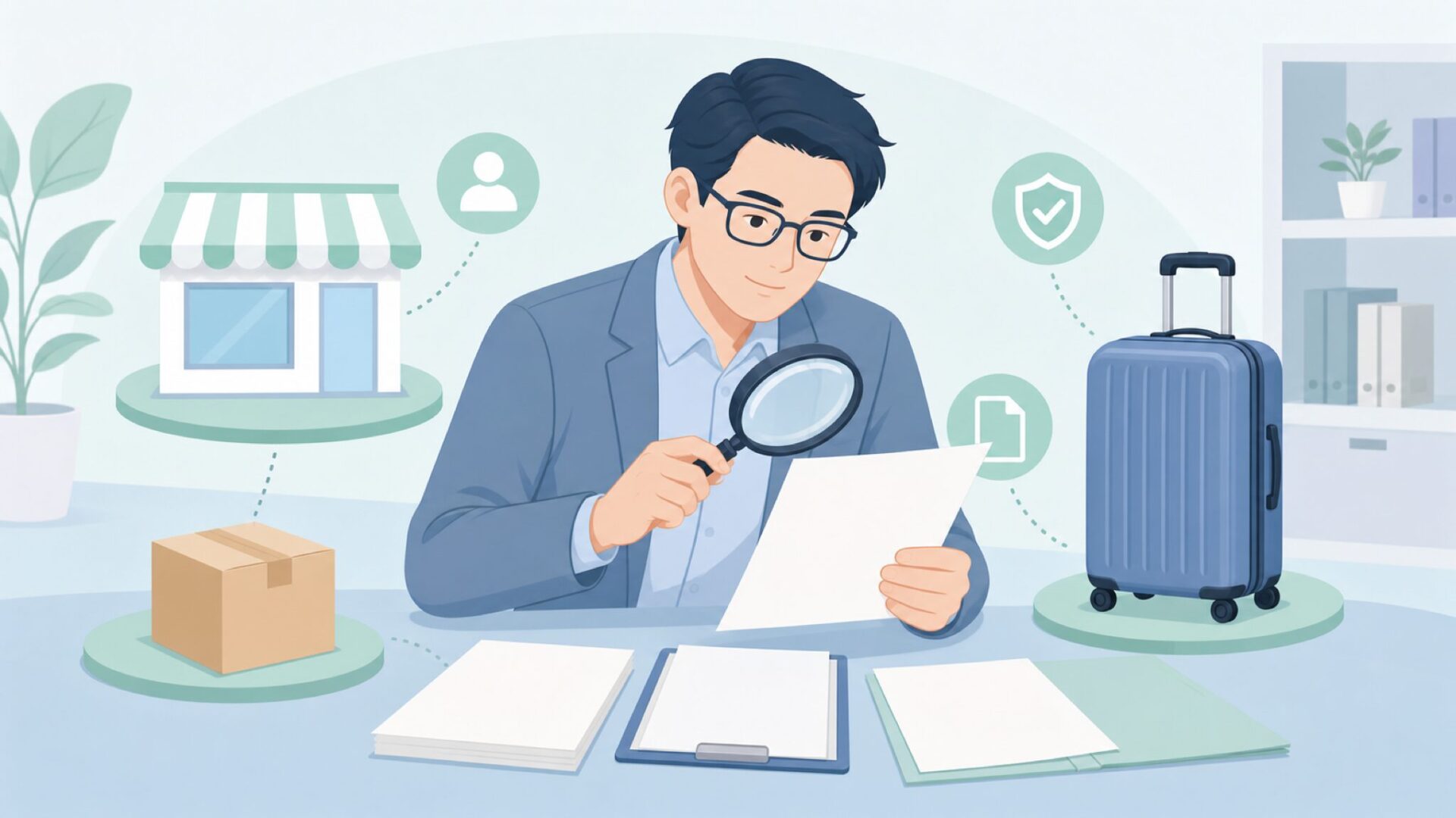 販売元情報を確認する人のイラスト