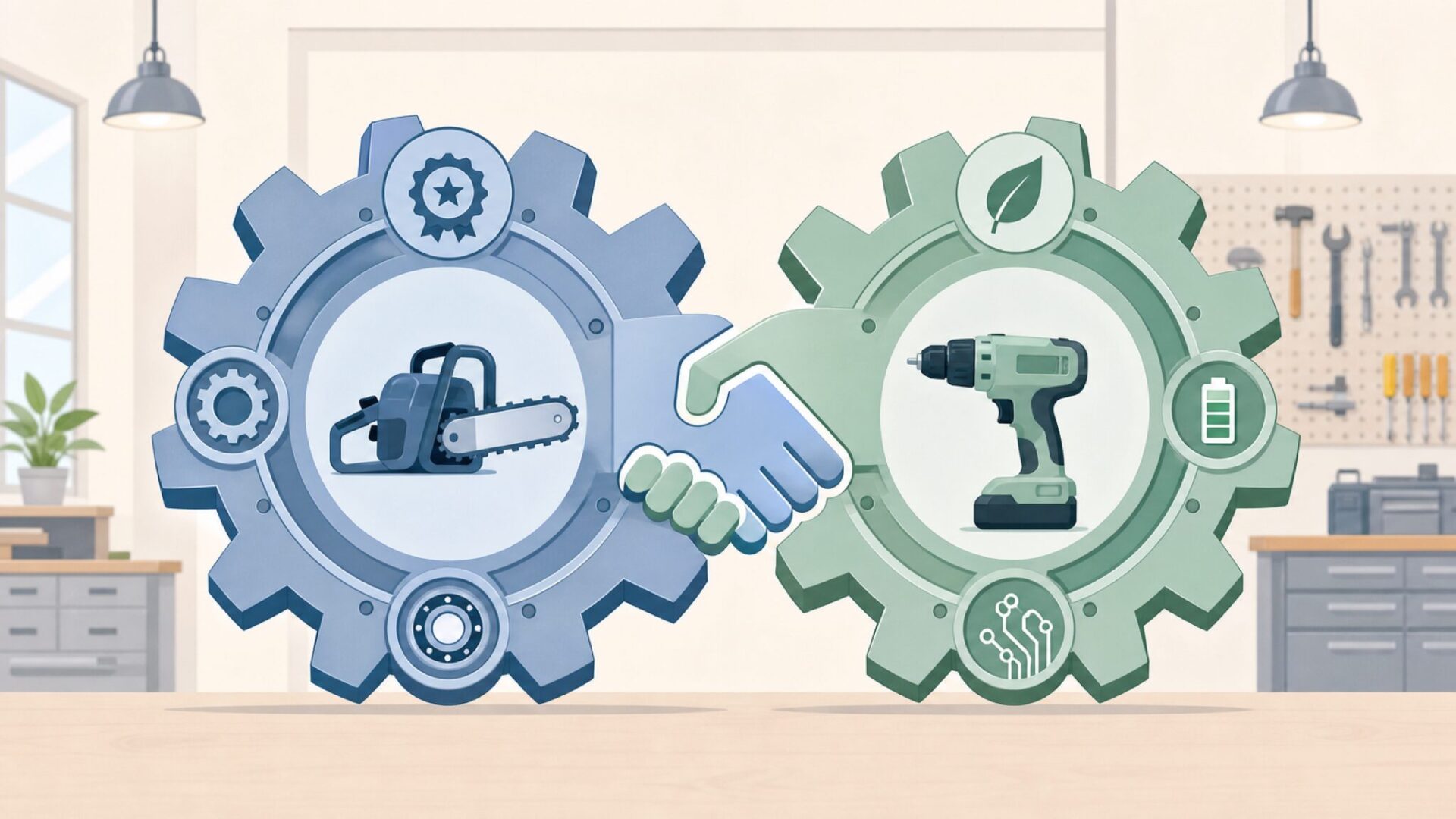 2つのギアが噛み合って品質基準を共有するイメージイラスト