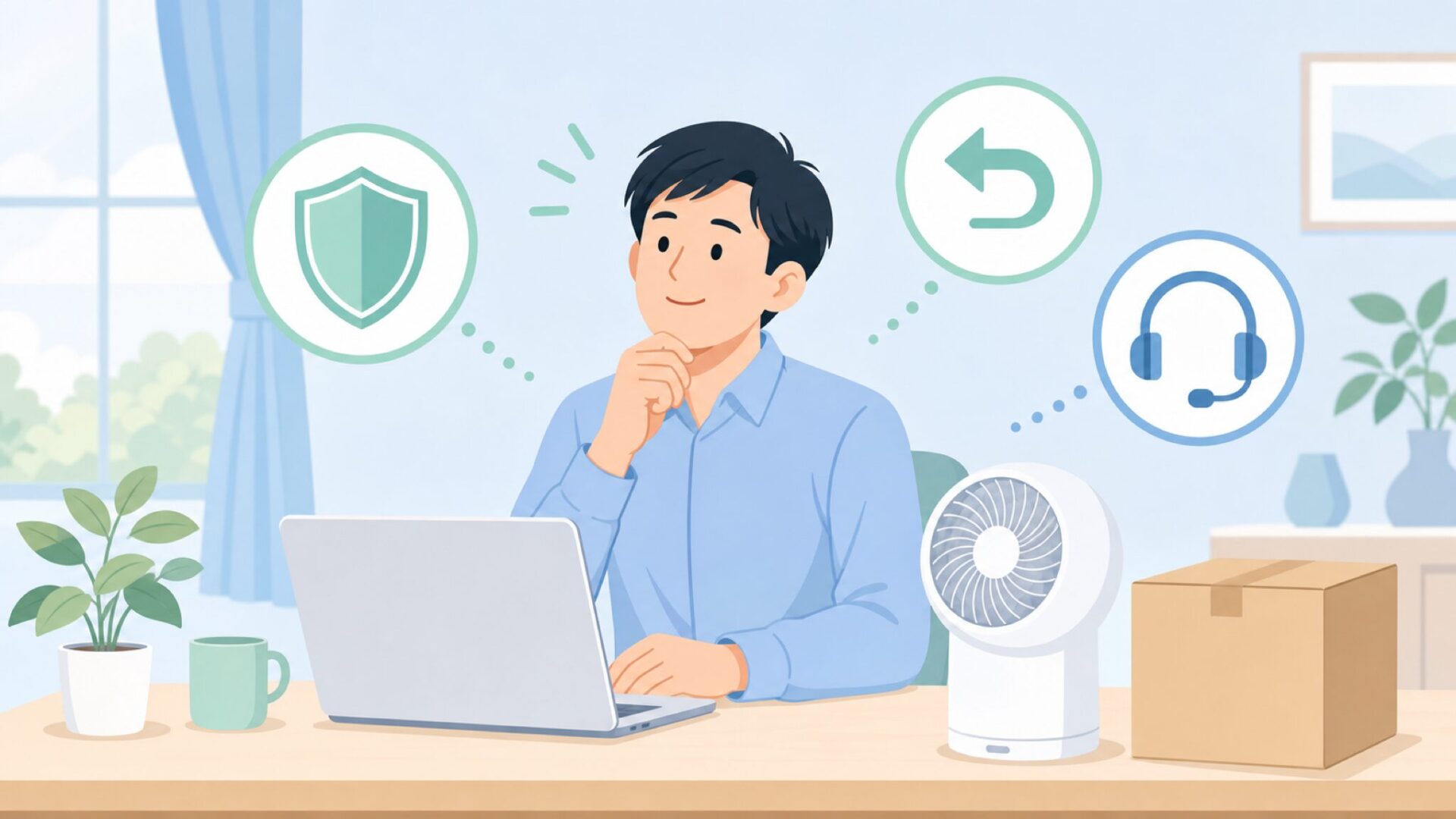 保証とサポートを確認して安心する人物