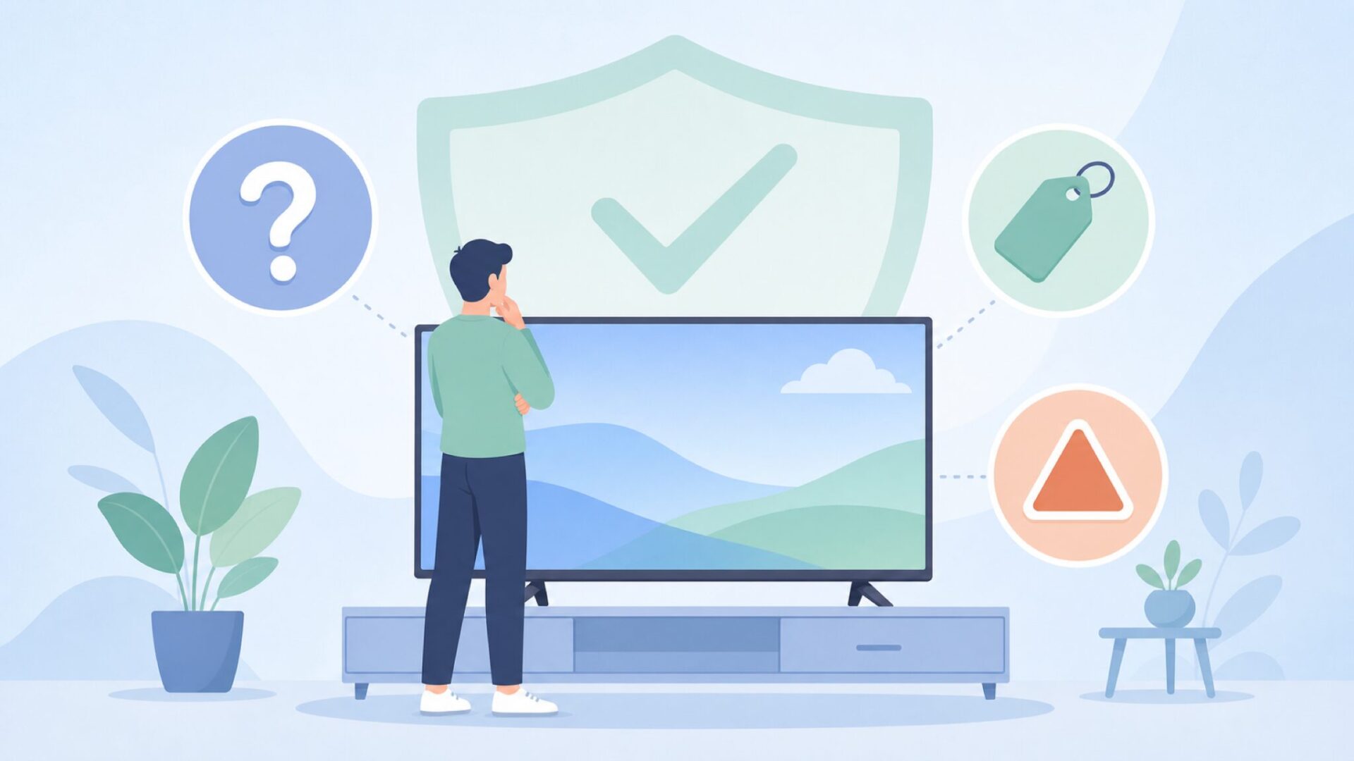 テレビ購入の不安を整理する人のイラスト