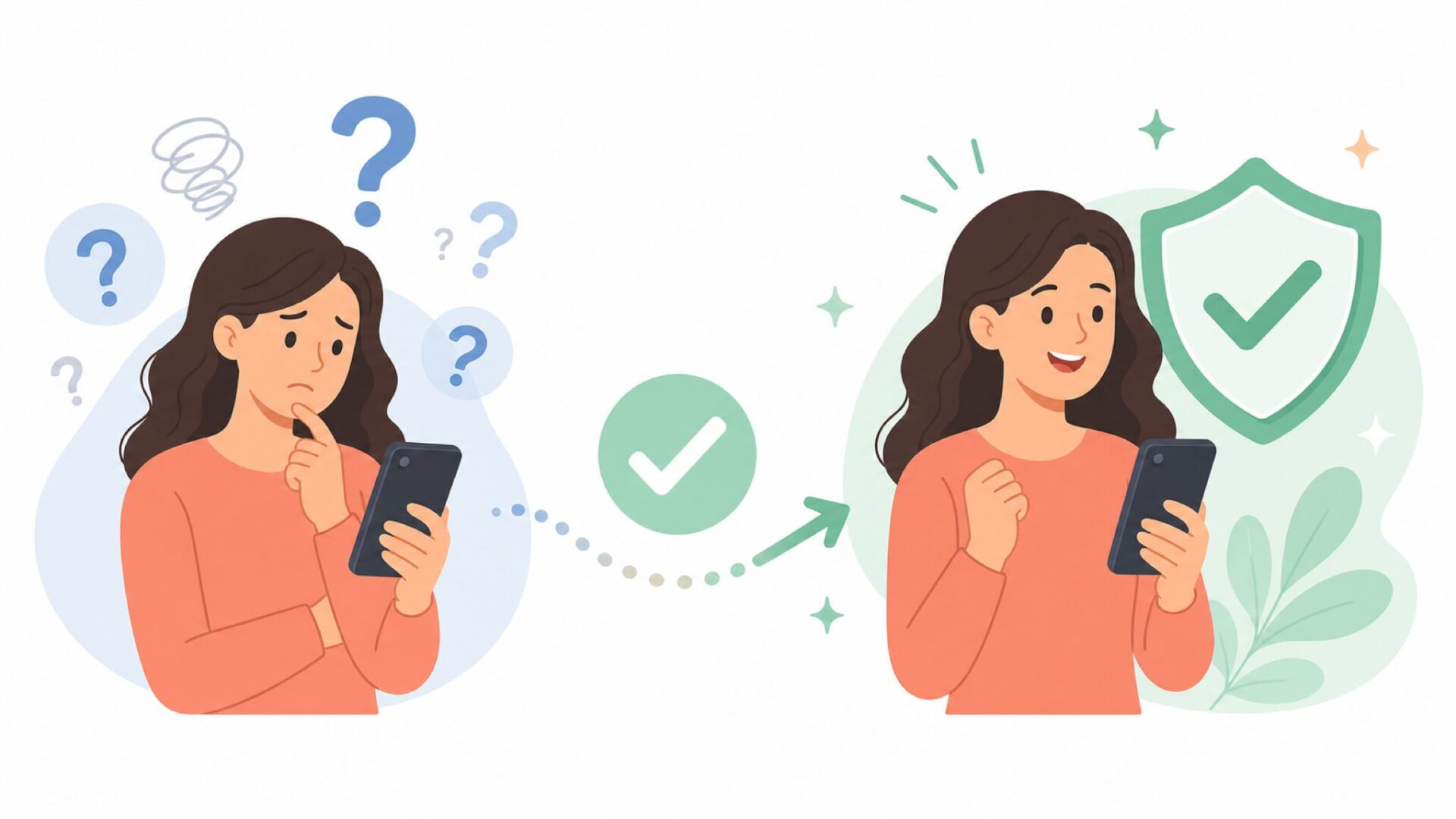 不安な表情から安心へ変わる購買者のイラスト