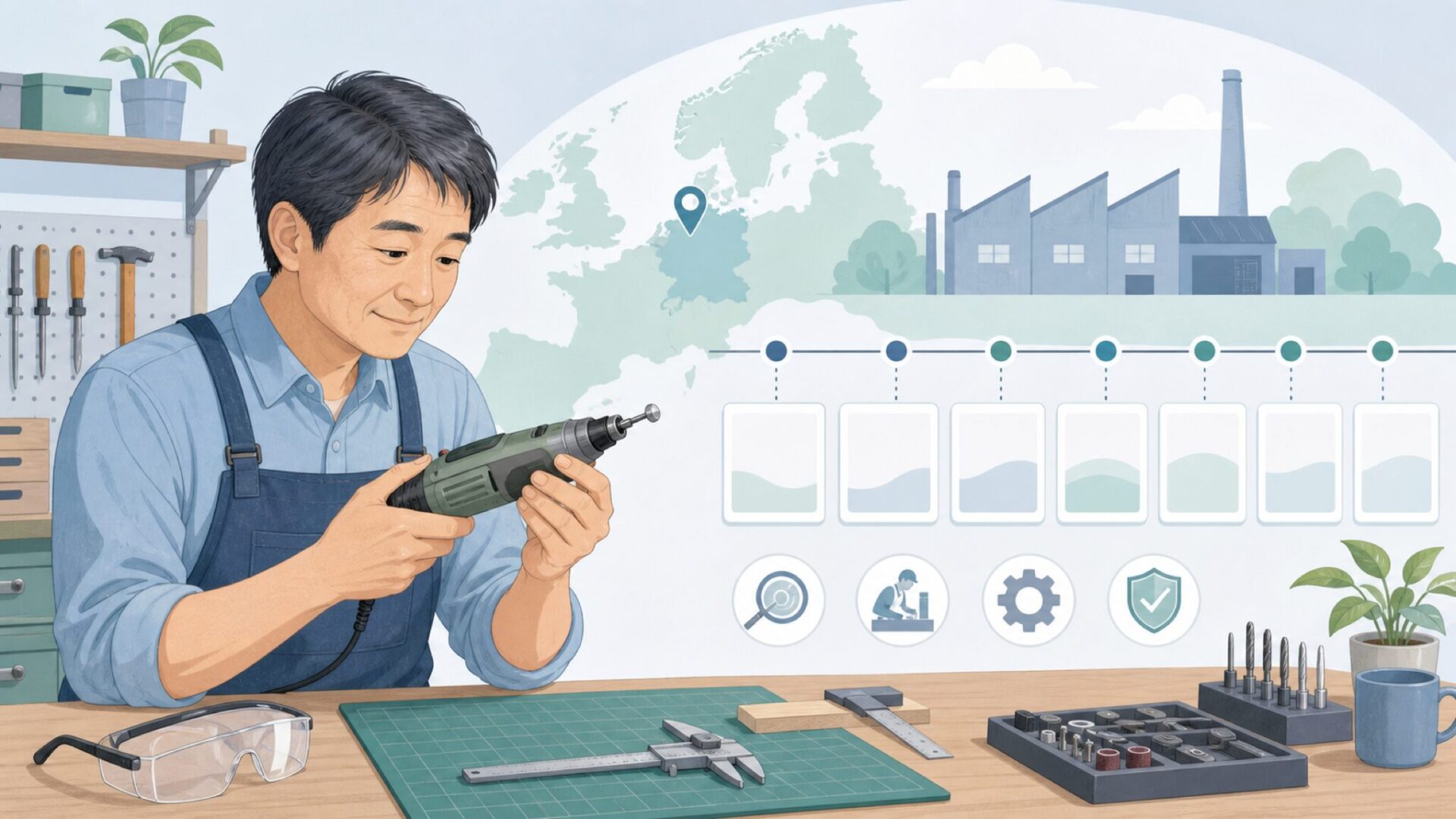 工具ブランドの歴史と出どころを確認するイラスト
