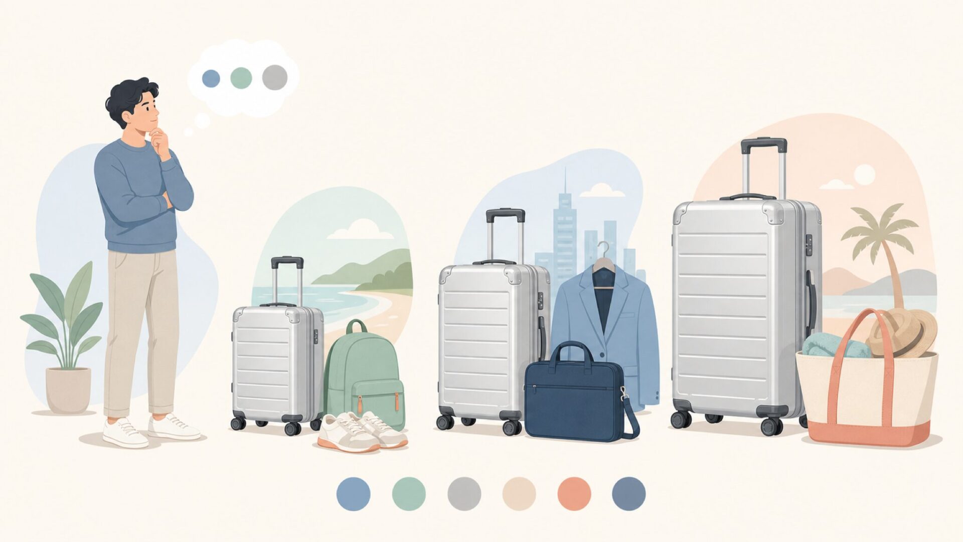 旅行スタイル別にサイズを選ぶイラスト