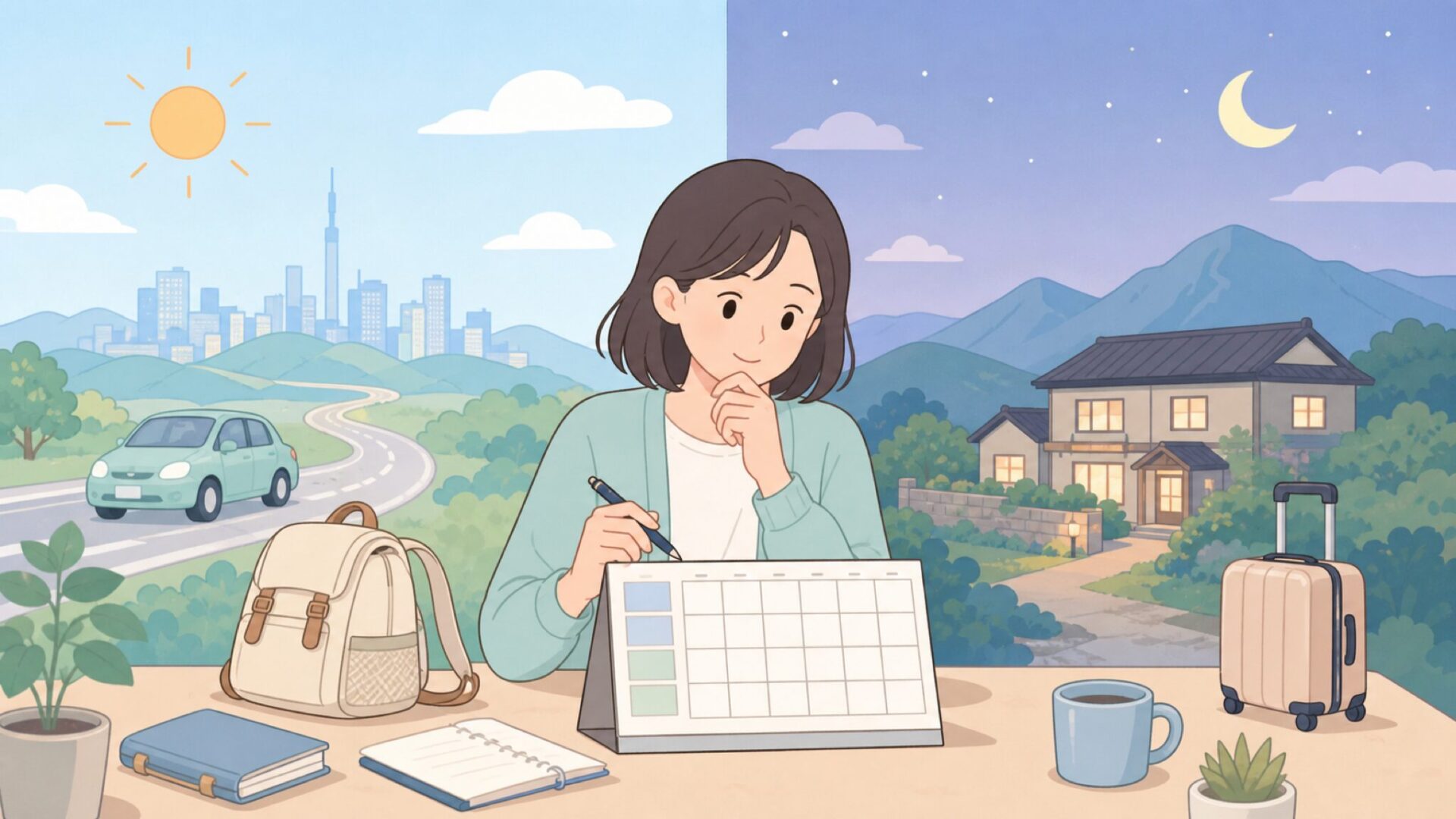 日帰りと宿泊の旅程を比べる旅行計画