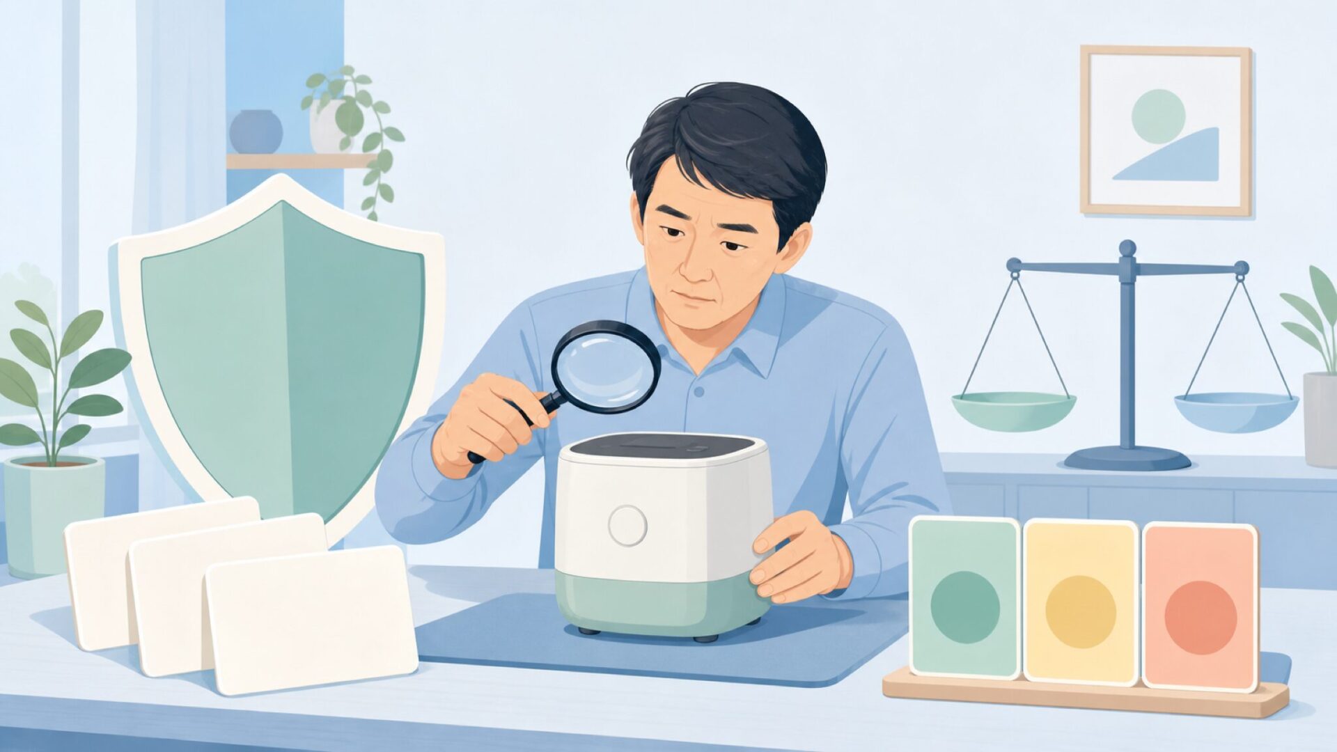 家電ブランドの信頼性を確認する様子
