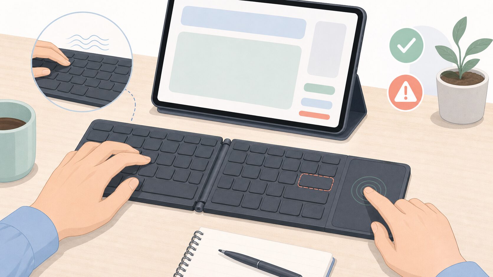キーボードの使用感を試す手元のイラスト
