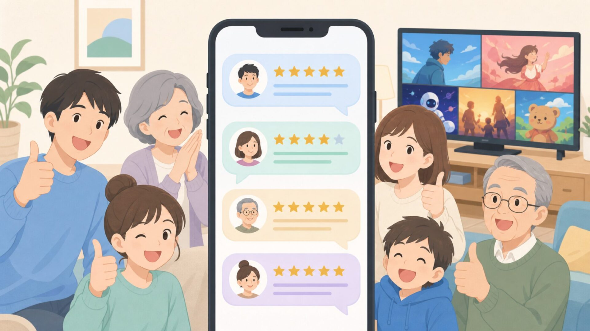 FPDテレビの口コミを確認するユーザーのイラスト