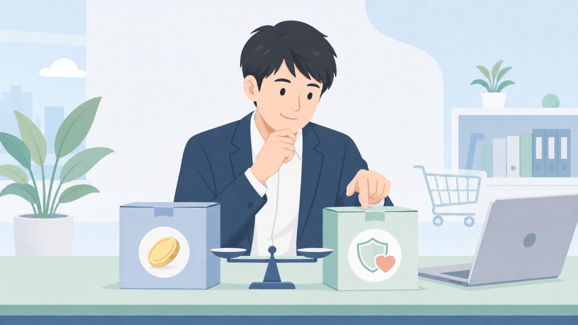 価格と安心感を比べて判断する人物