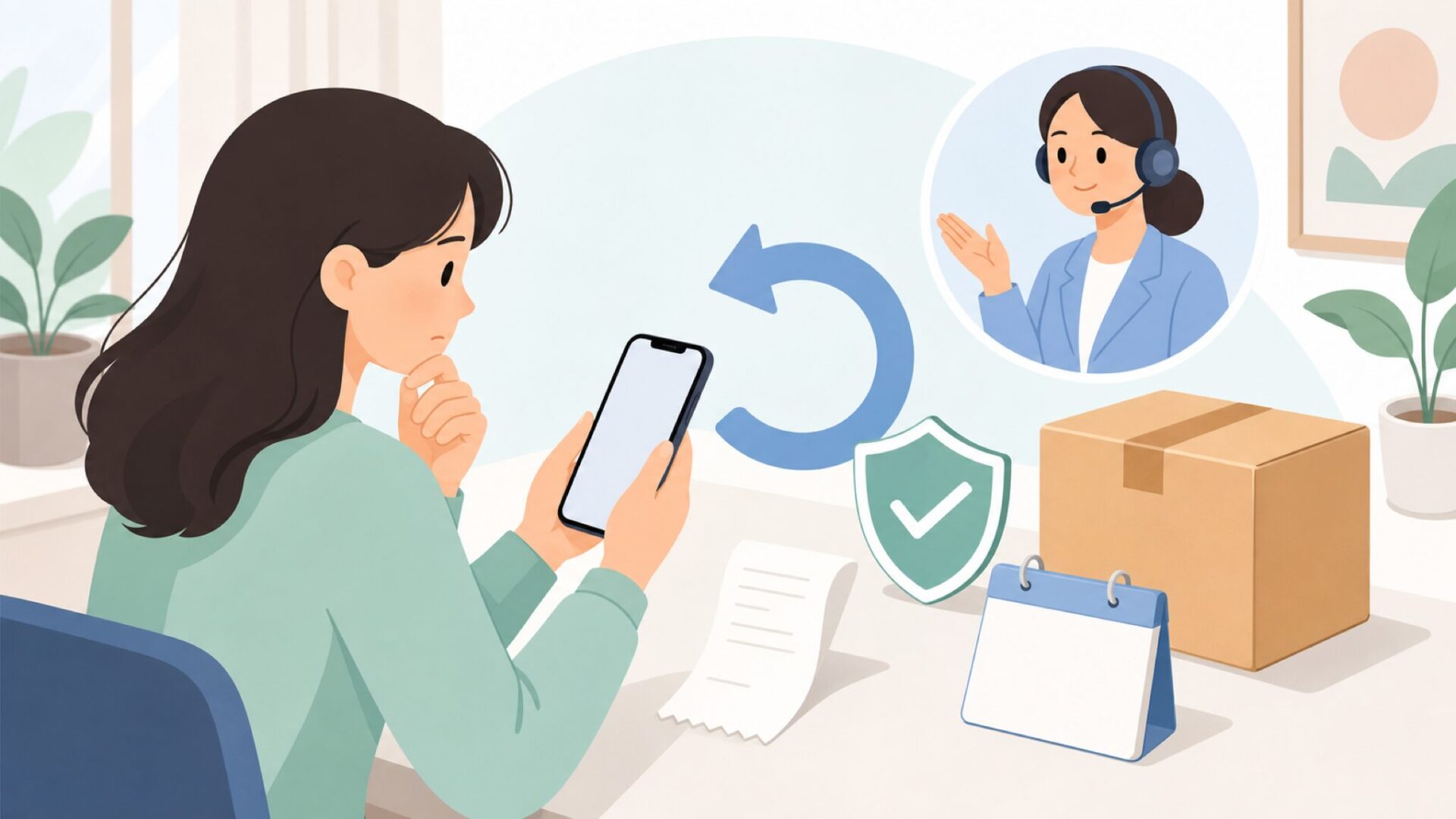 保証と返品条件を確認するイラスト