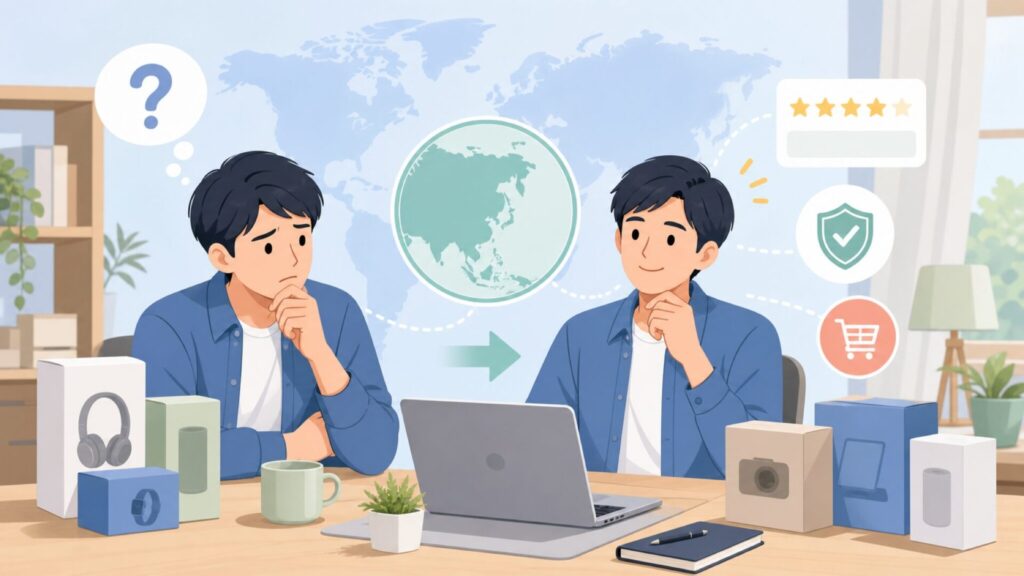 TREBLAB どこの国？アメリカ設立・中国製造の背景から評判・サポートまで徹底解説の要点を表すイラ