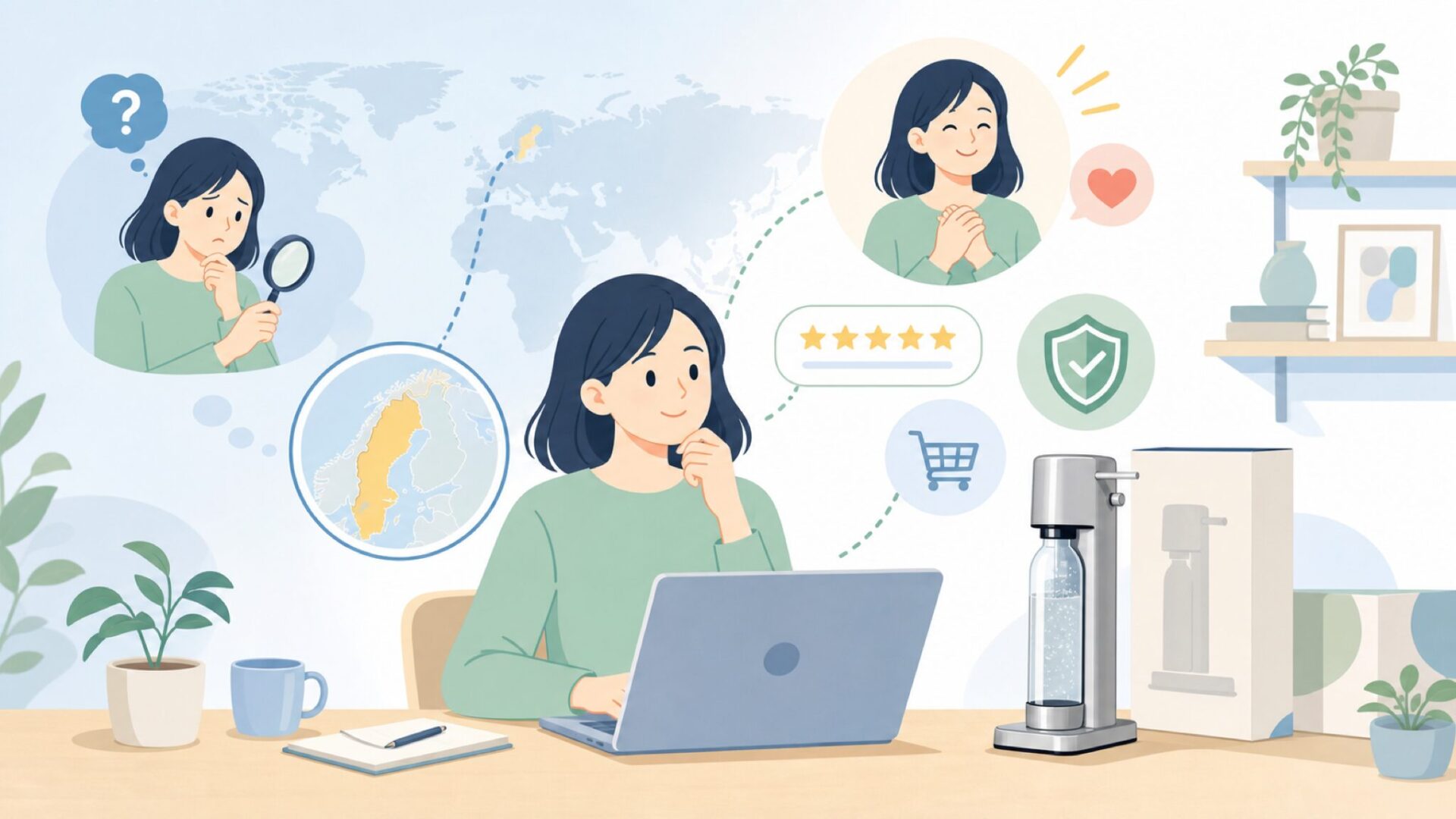 Aarke どこの国？スウェーデン生まれの炭酸水メーカーが選ばれる理由の要点を表すイラスト