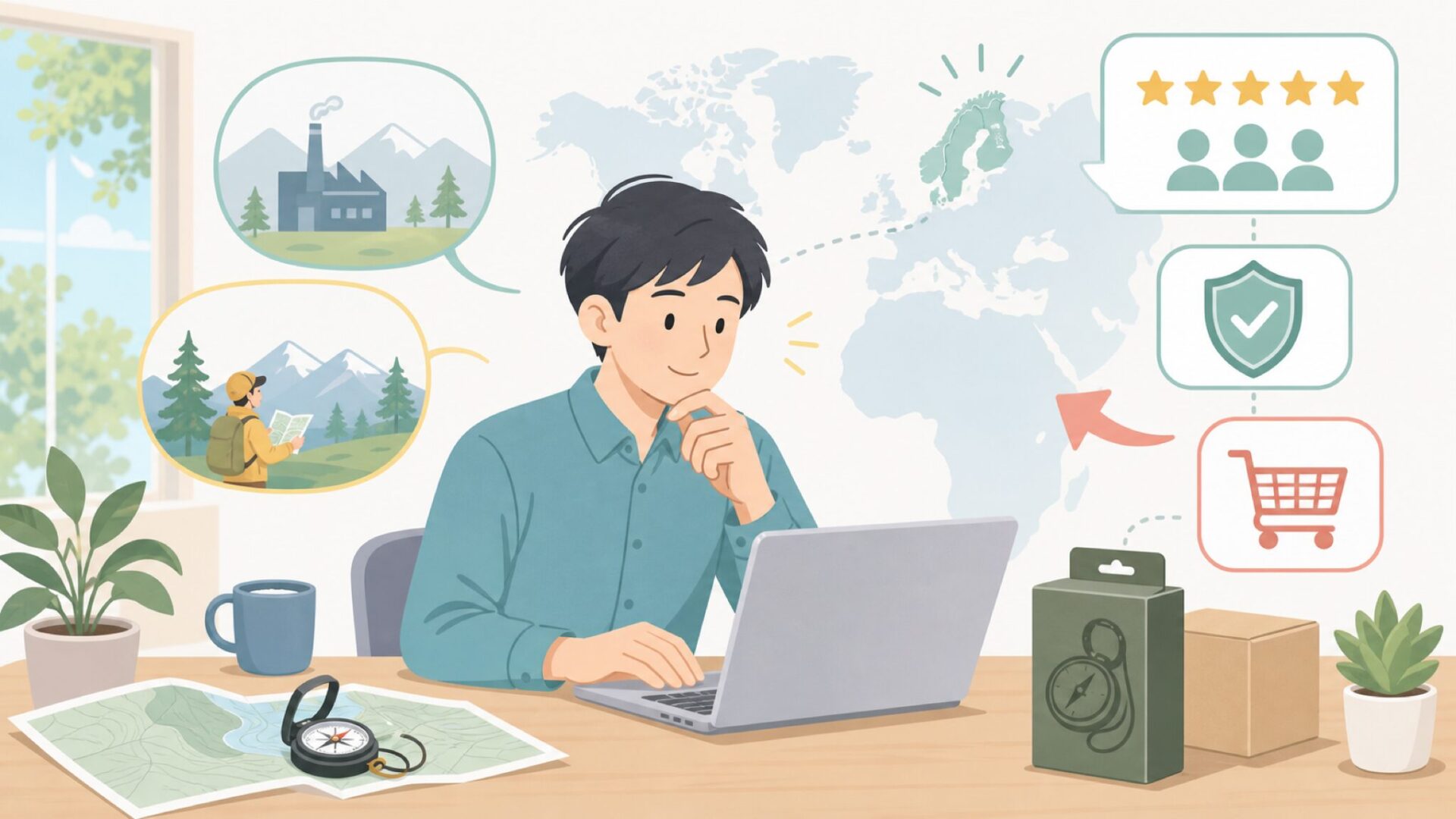 Silvaコンパスはどこの国？スウェーデン老舗ブランドの信頼と選び方の要点を表すイラスト