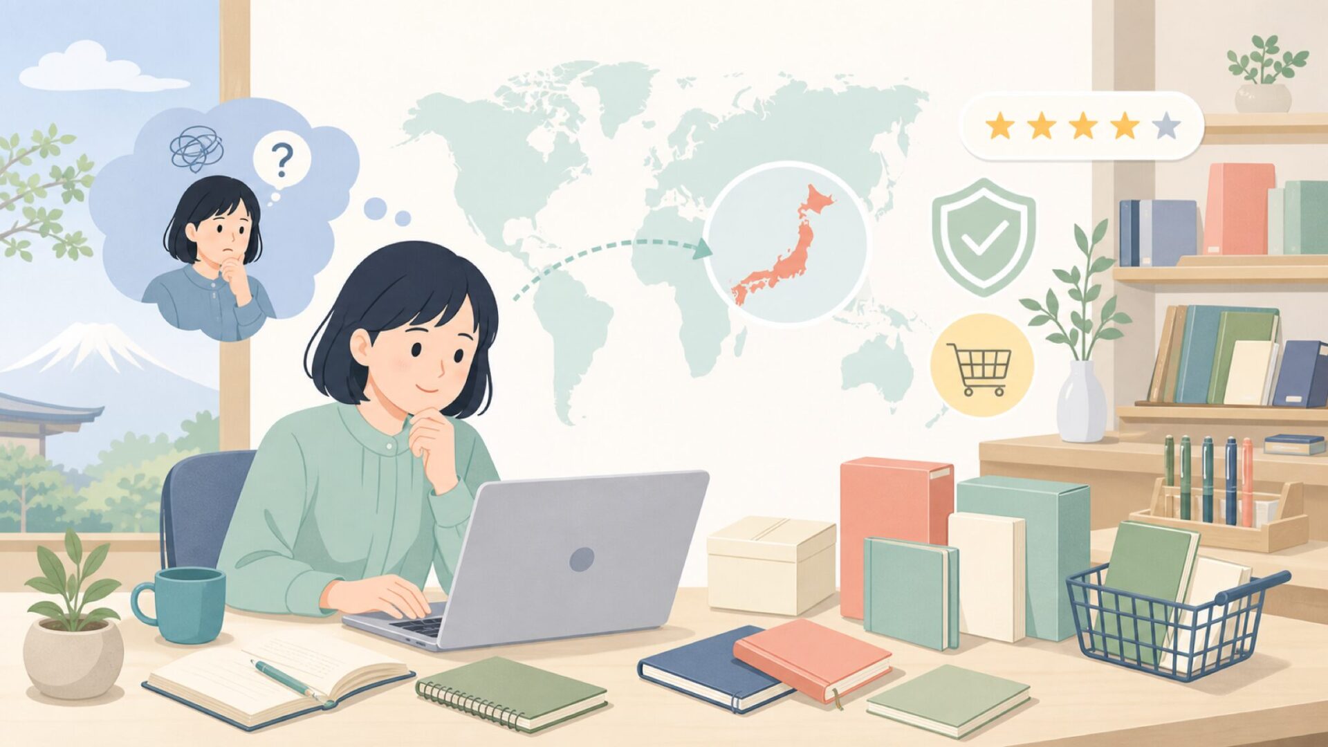 Midori文具はどこの国？日本生まれの純国産ブランドの歴史と魅力の要点を表すイラスト