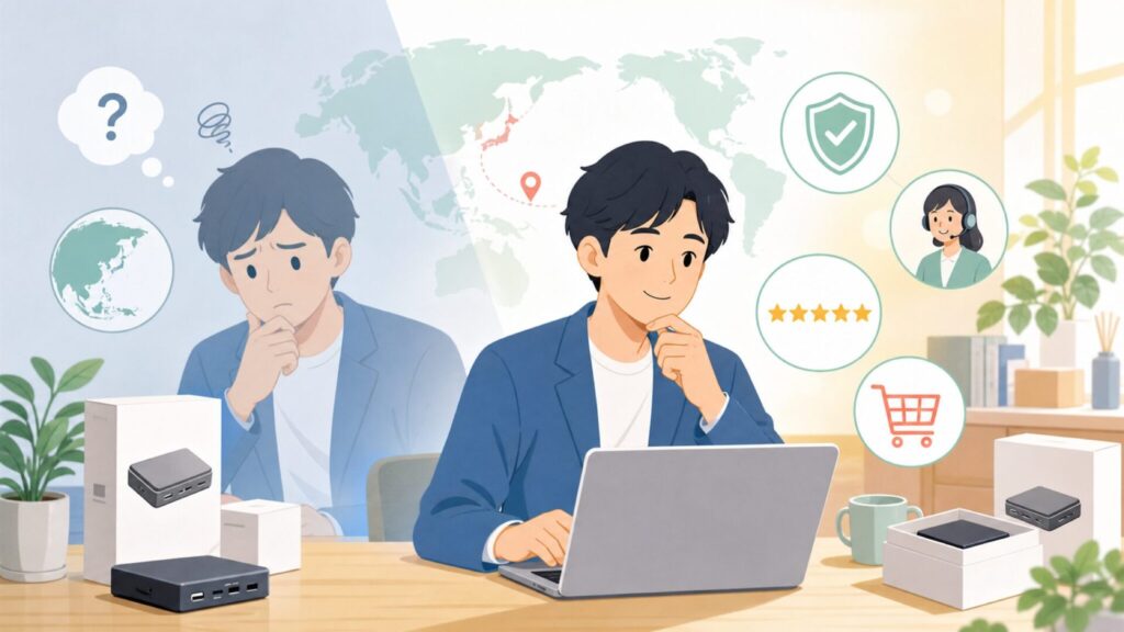 MiraBoxはどこの国のメーカー？運営会社と安心して買える理由を解説の要点を表すイラスト