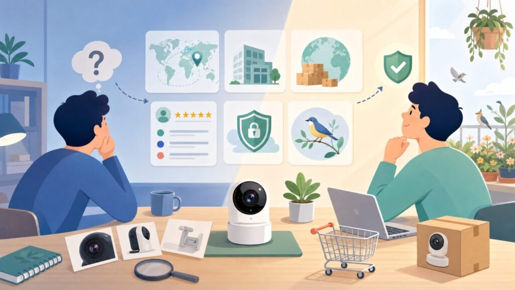 Birdfyはどこの国のブランド?運営会社Netvueと安全性を解説の要点を表すイラスト
