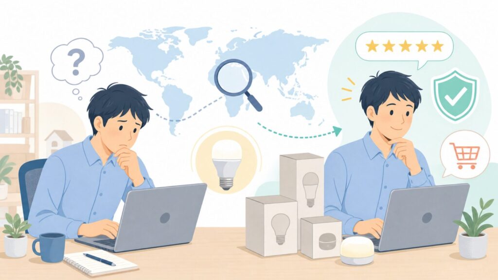 LIFXはどこの国？オーストラリア発スマート電球の正体と評判の要点を表すイラスト