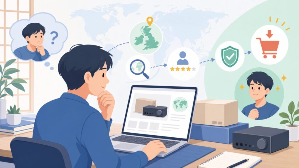 Focusriteはどこの国？英国発の老舗音響ブランドを解説の要点を表すイラスト