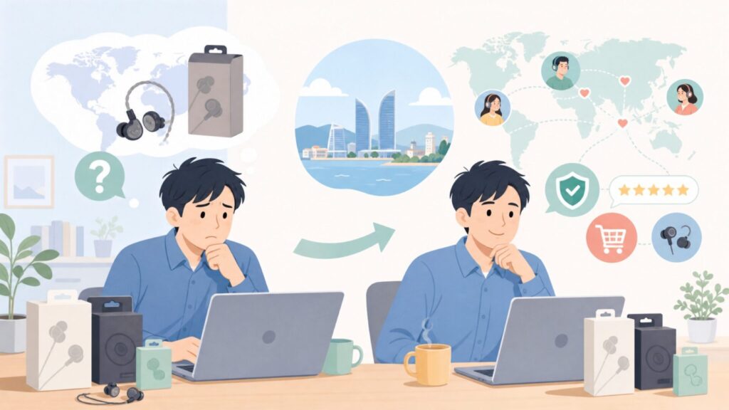 TANCHJIMはどこの国？中国生まれの音響ブランドが世界で人気の理由の要点を表すイラスト