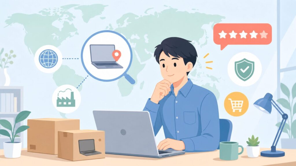 TPVノートパソコンはどこの国？製造国・会社の実態・評判を全解説の要点を表すイラスト