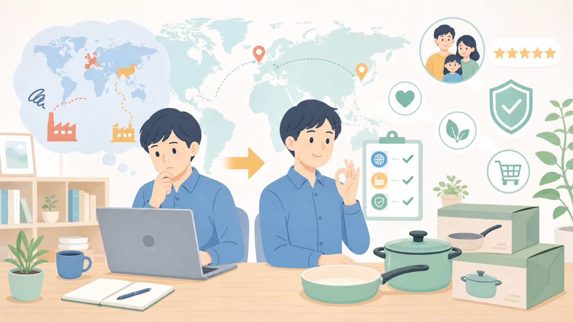 GreenPanはどこの国?ベルギー発祥と中国製造の安全性を解説の要点を表すイラスト