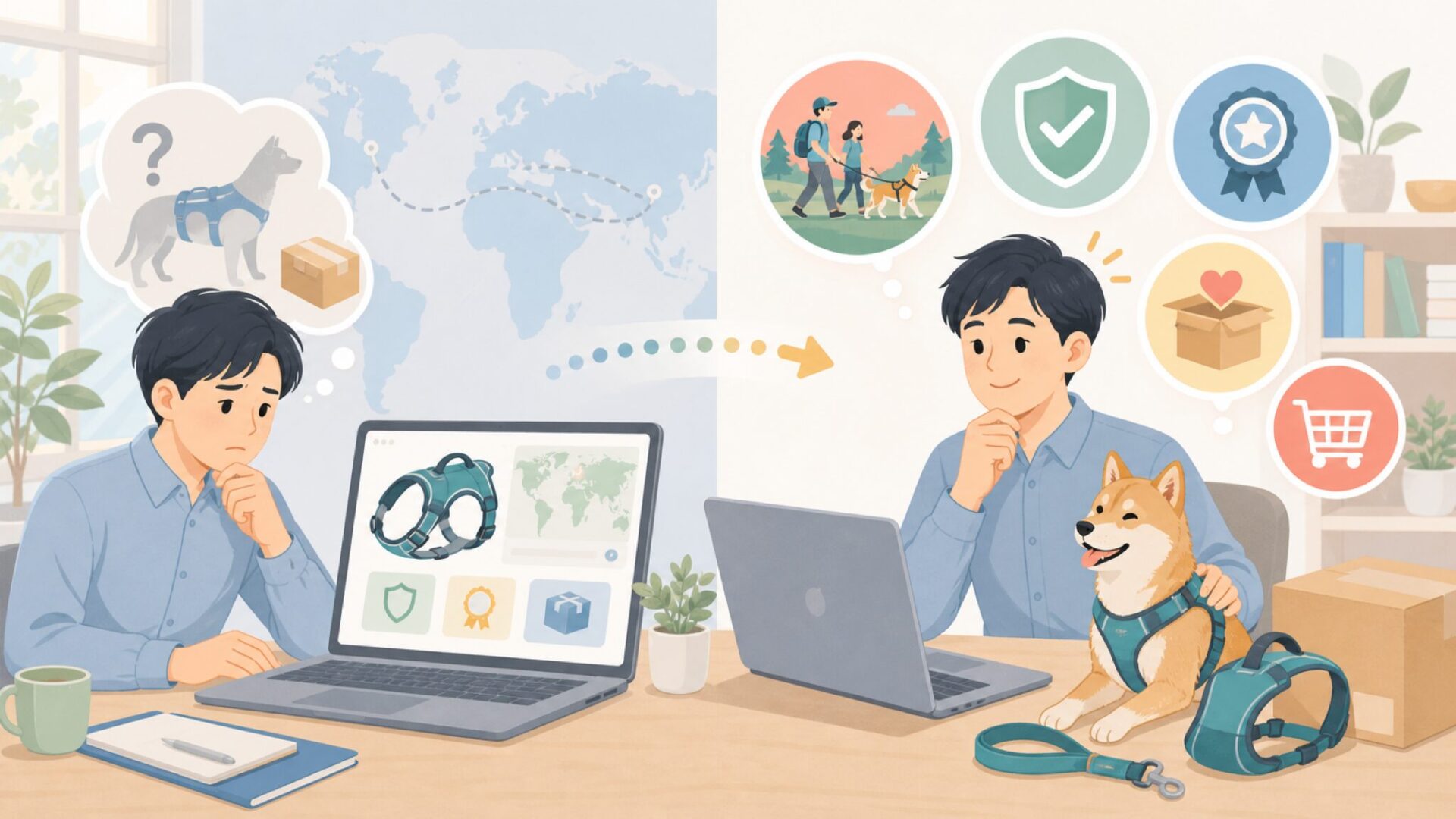 RUFFWEARはどこの国のブランド？犬と歩んだアメリカ発の物語の要点を表すイラスト