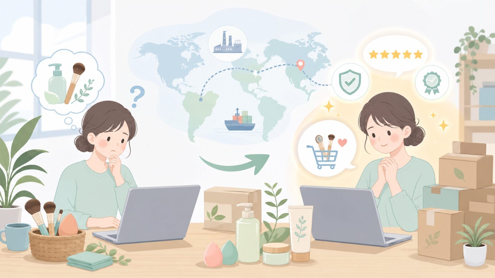 EcoToolsはどこの国？アメリカ本社・製造の実態と安心して買う全ガイドの要点を表すイラスト