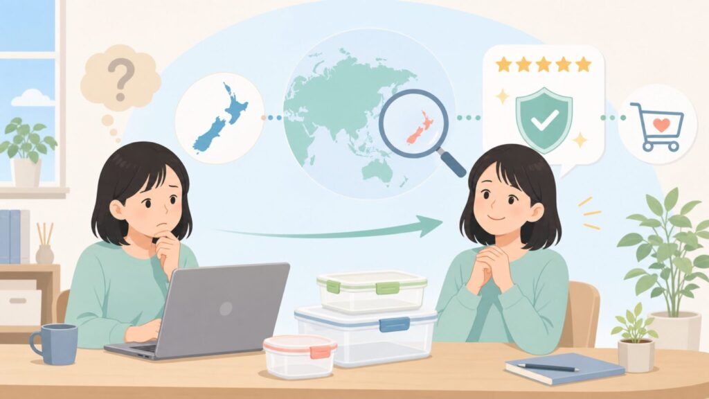 Sistema保存容器はどこの国？ニュージーランド発・安心できる3つの理由の要点を表すイラスト